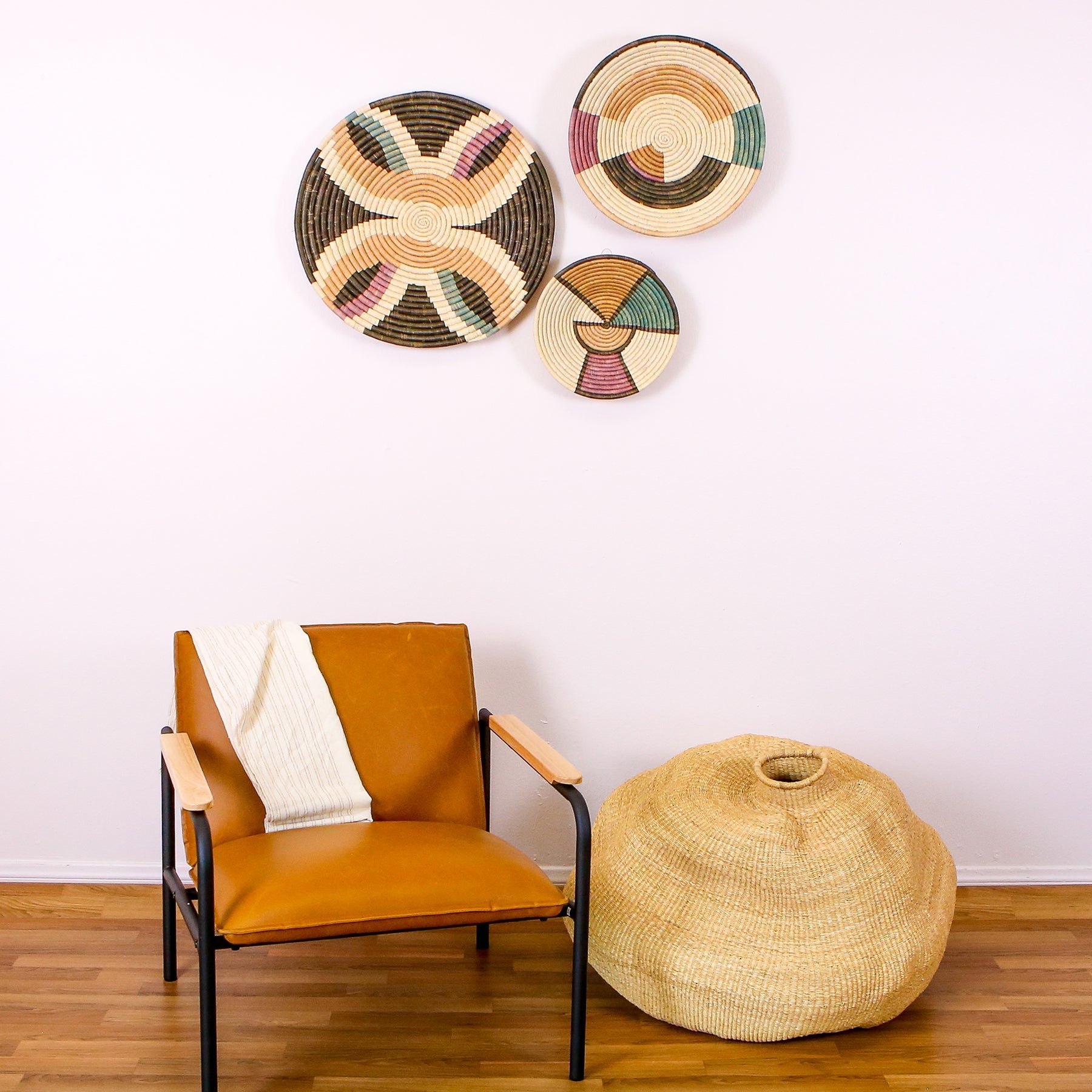 21" Large Lilac & Neutrals Tabia Woven Wall Art Plate - Decor Addict, LLC