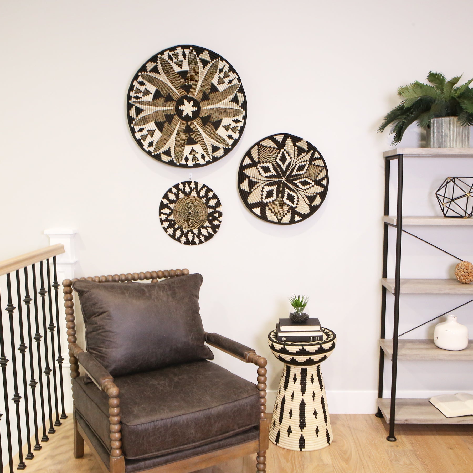 27" Extra Large Black Fleur Plate Woven Wall Art Plate - Decor Addict, LLC