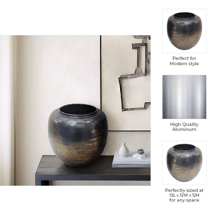 12" Maine Small Acid Wash Metal Vase - Decor Addict, LLC