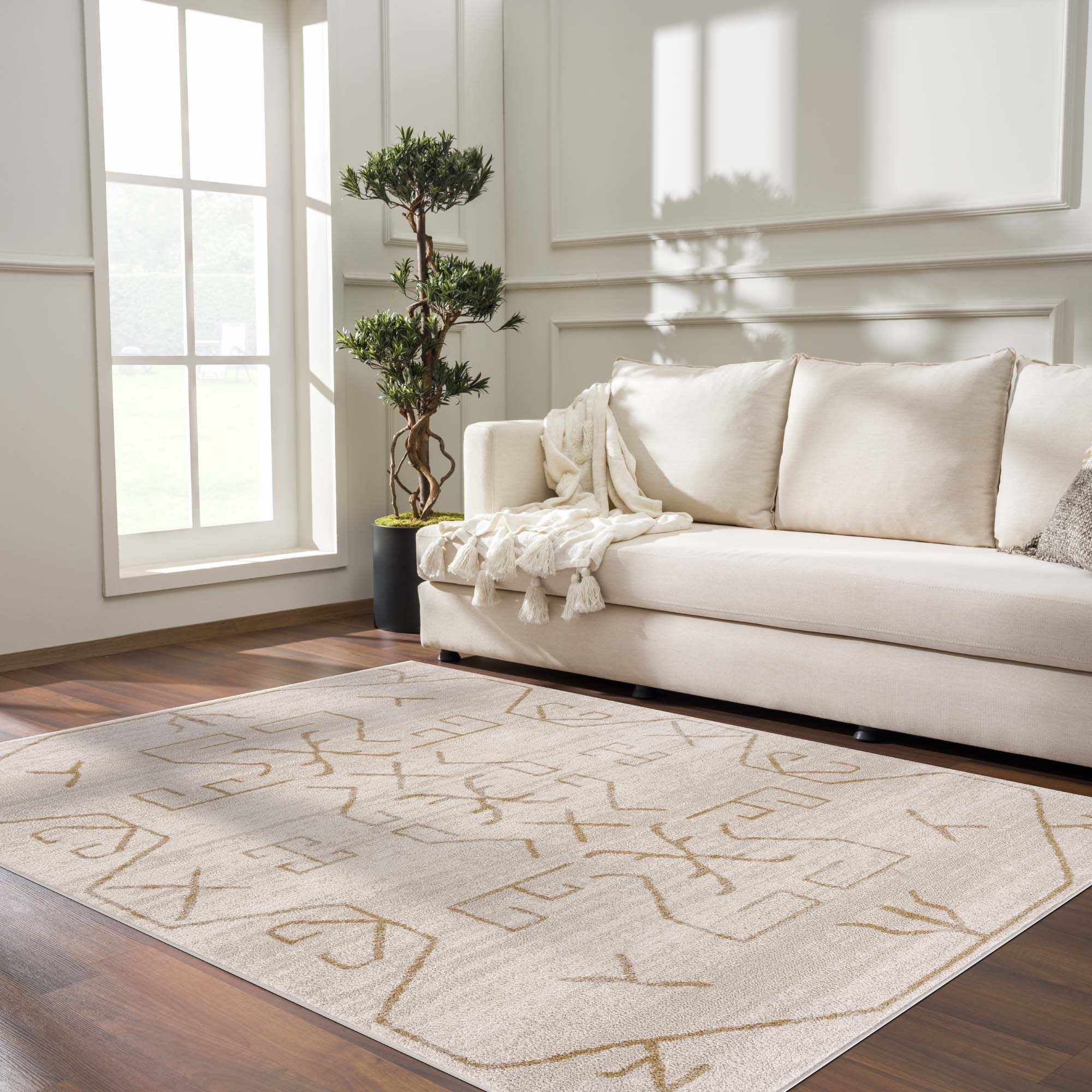 Azzan Cream & Gold Area Rug - Decor Addict, LLC
