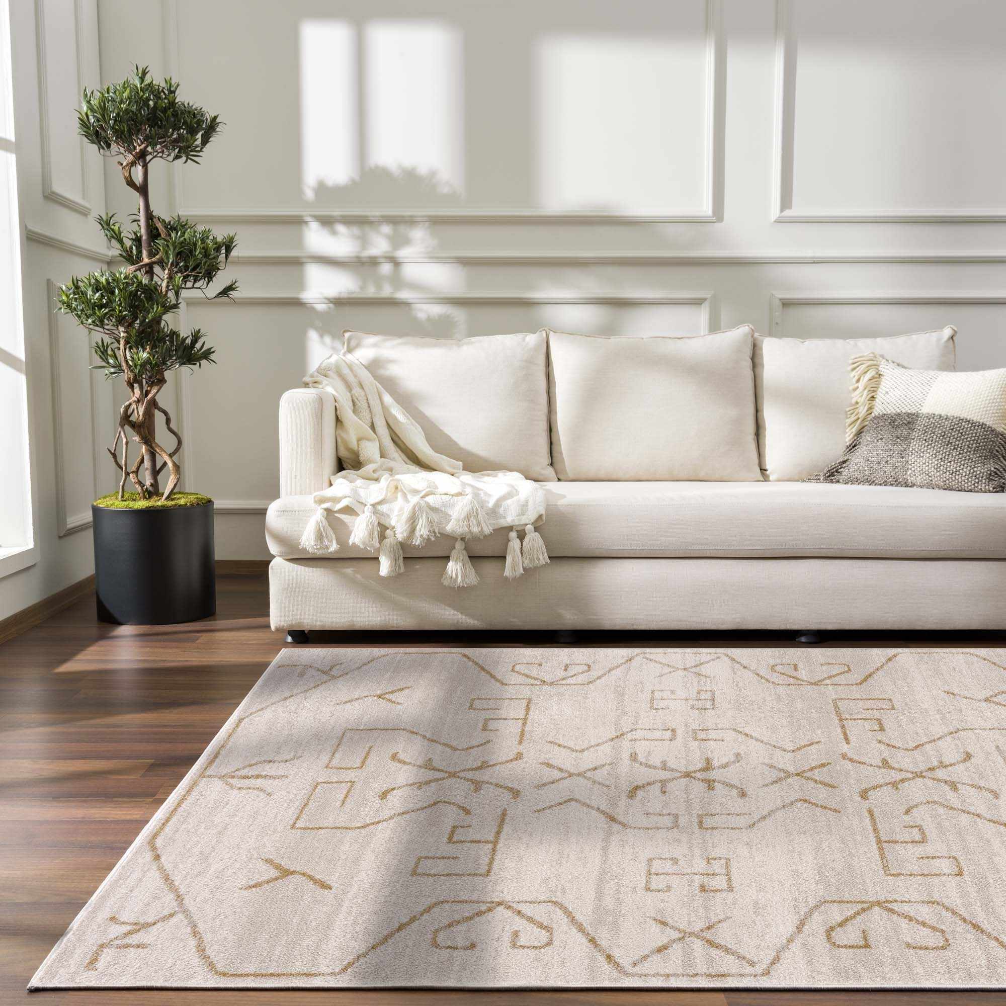 Azzan Cream & Gold Area Rug - Decor Addict, LLC
