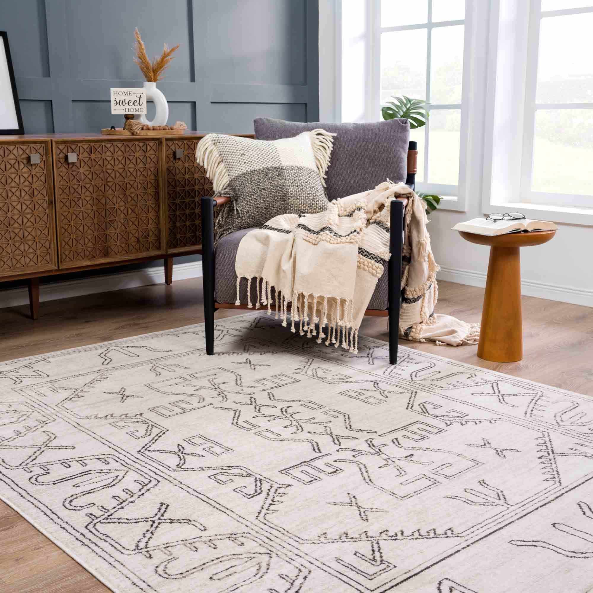 Divya Cream & Charcoal Area Rug - Decor Addict, LLC