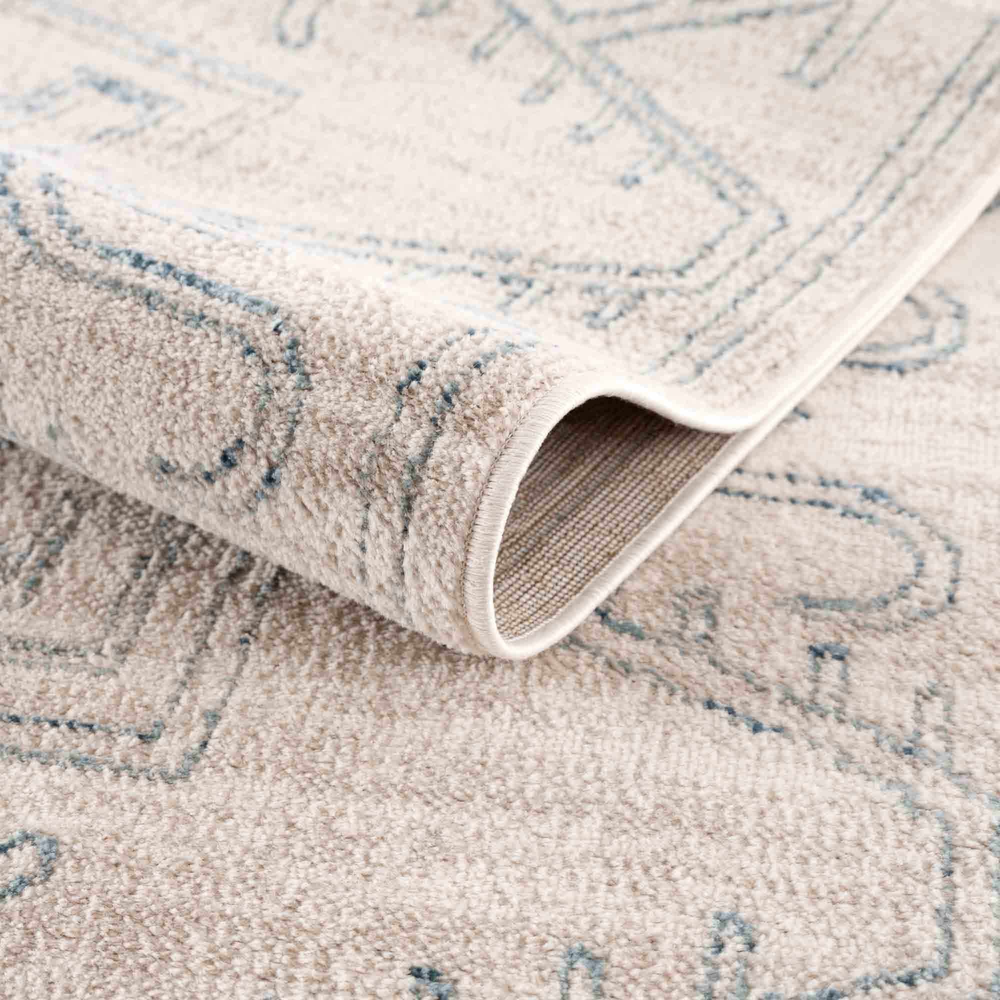 Divya Cream & Silver Blue Area Rug - Decor Addict, LLC