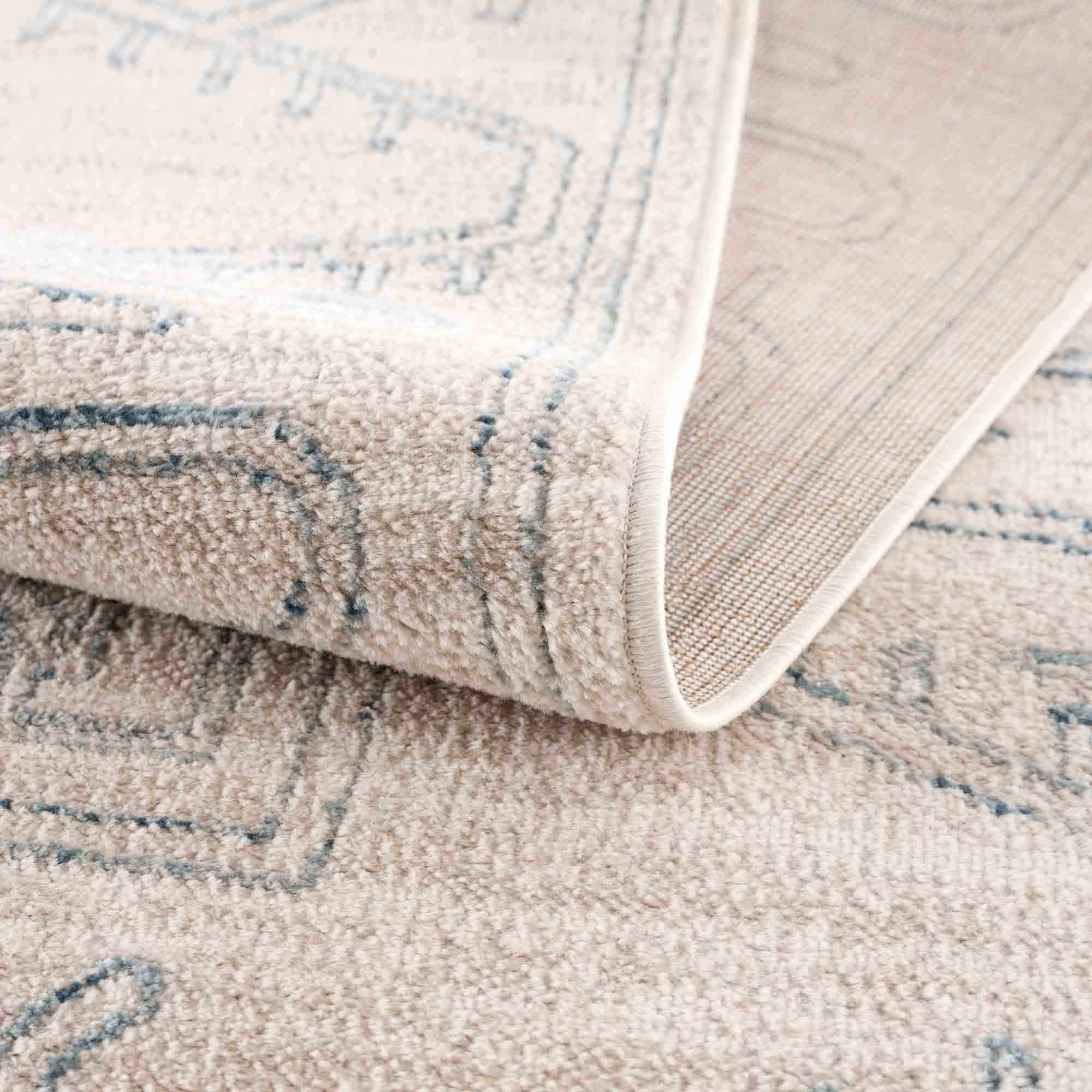 Divya Cream & Silver Blue Area Rug - Decor Addict, LLC