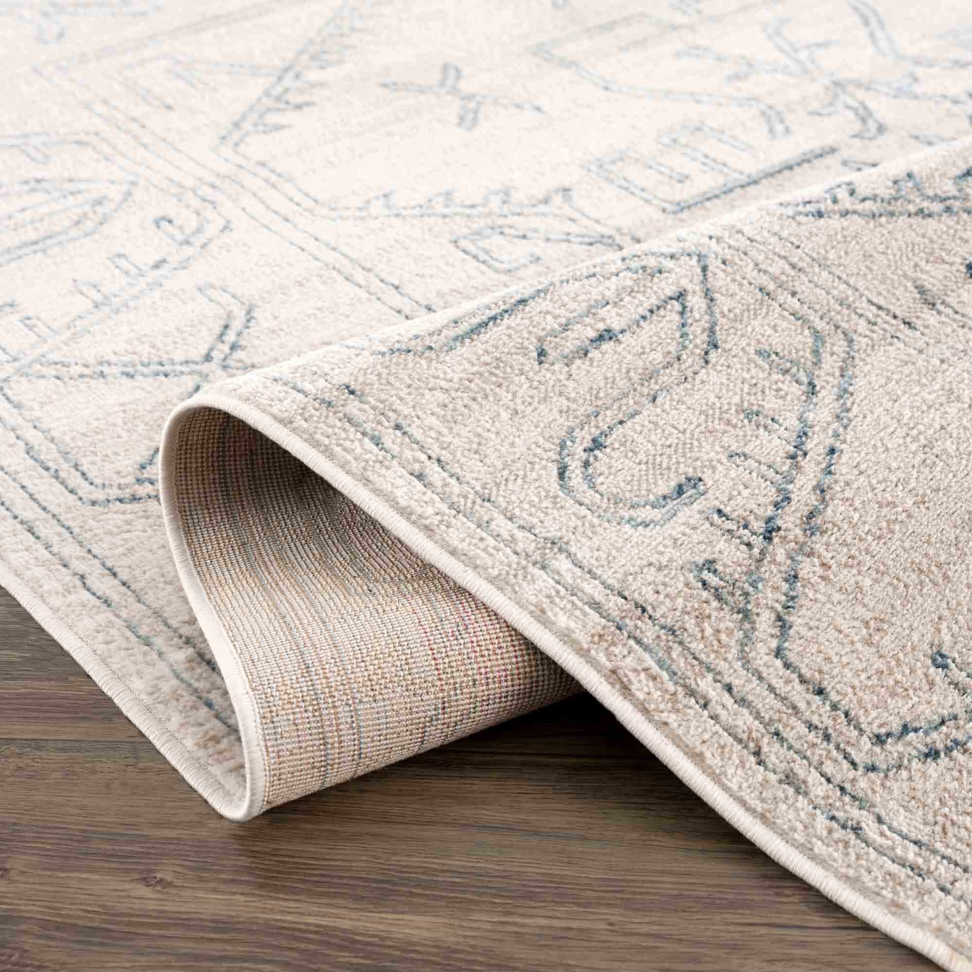 Divya Cream & Silver Blue Area Rug - Decor Addict, LLC