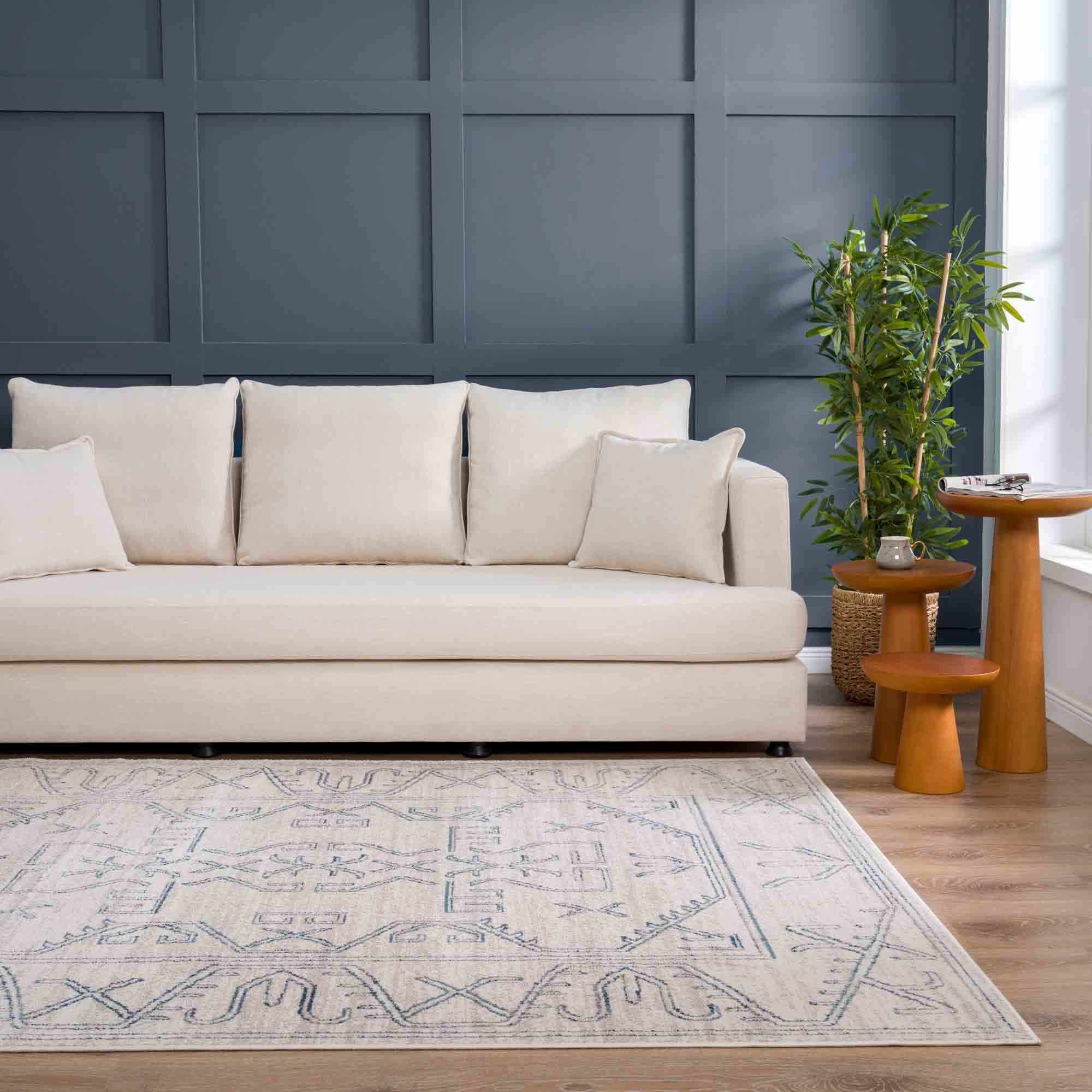 Divya Cream & Silver Blue Area Rug - Decor Addict, LLC