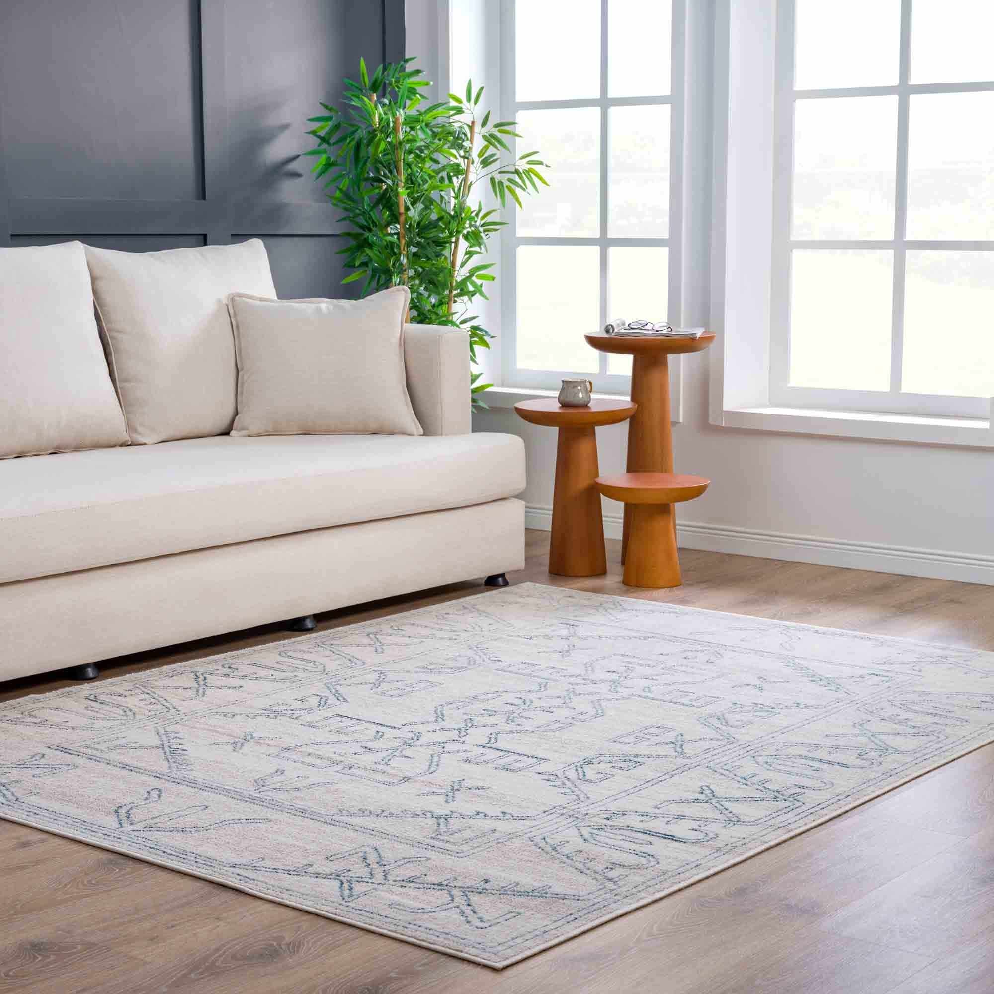 Divya Cream & Silver Blue Area Rug - Decor Addict, LLC