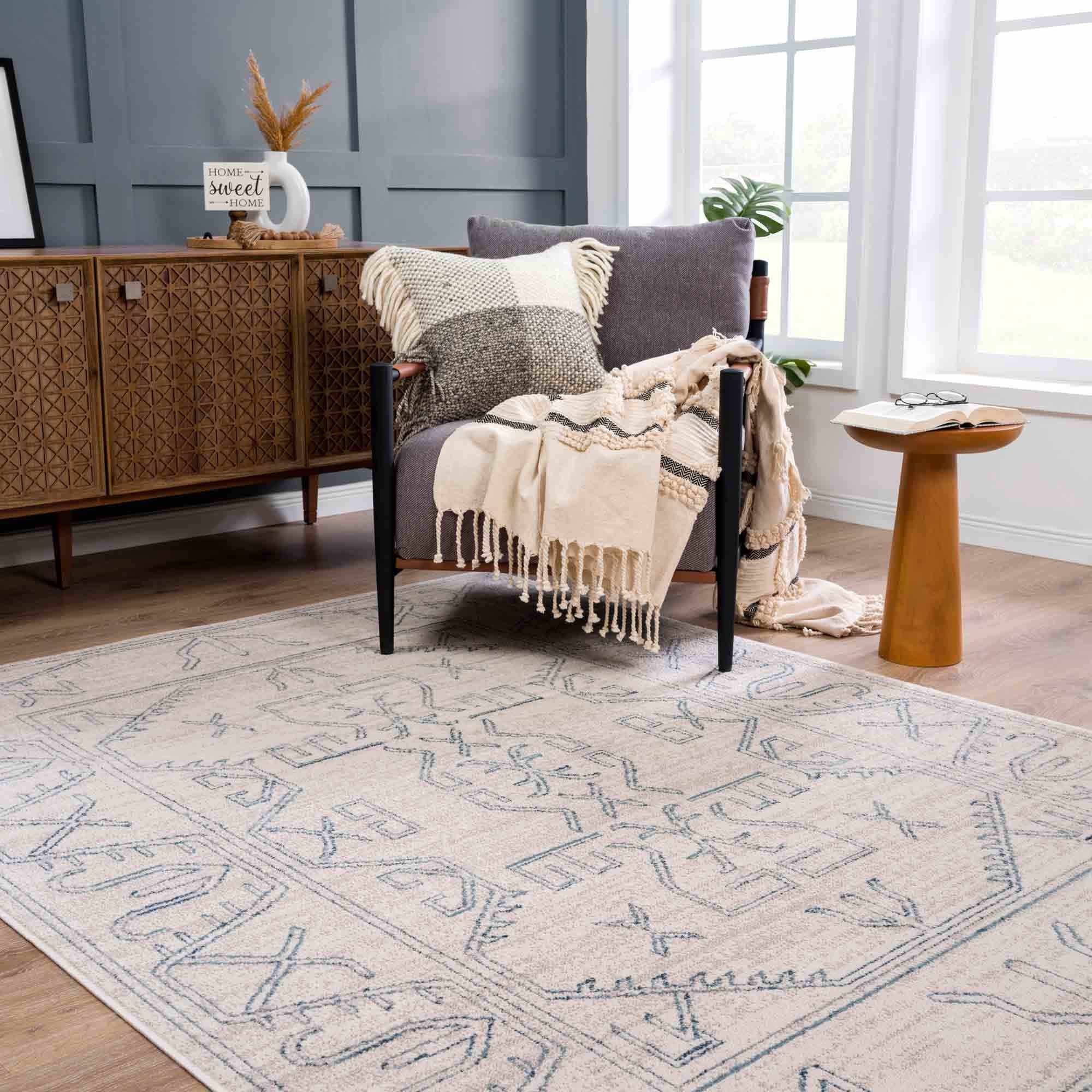 Divya Cream & Silver Blue Area Rug - Decor Addict, LLC