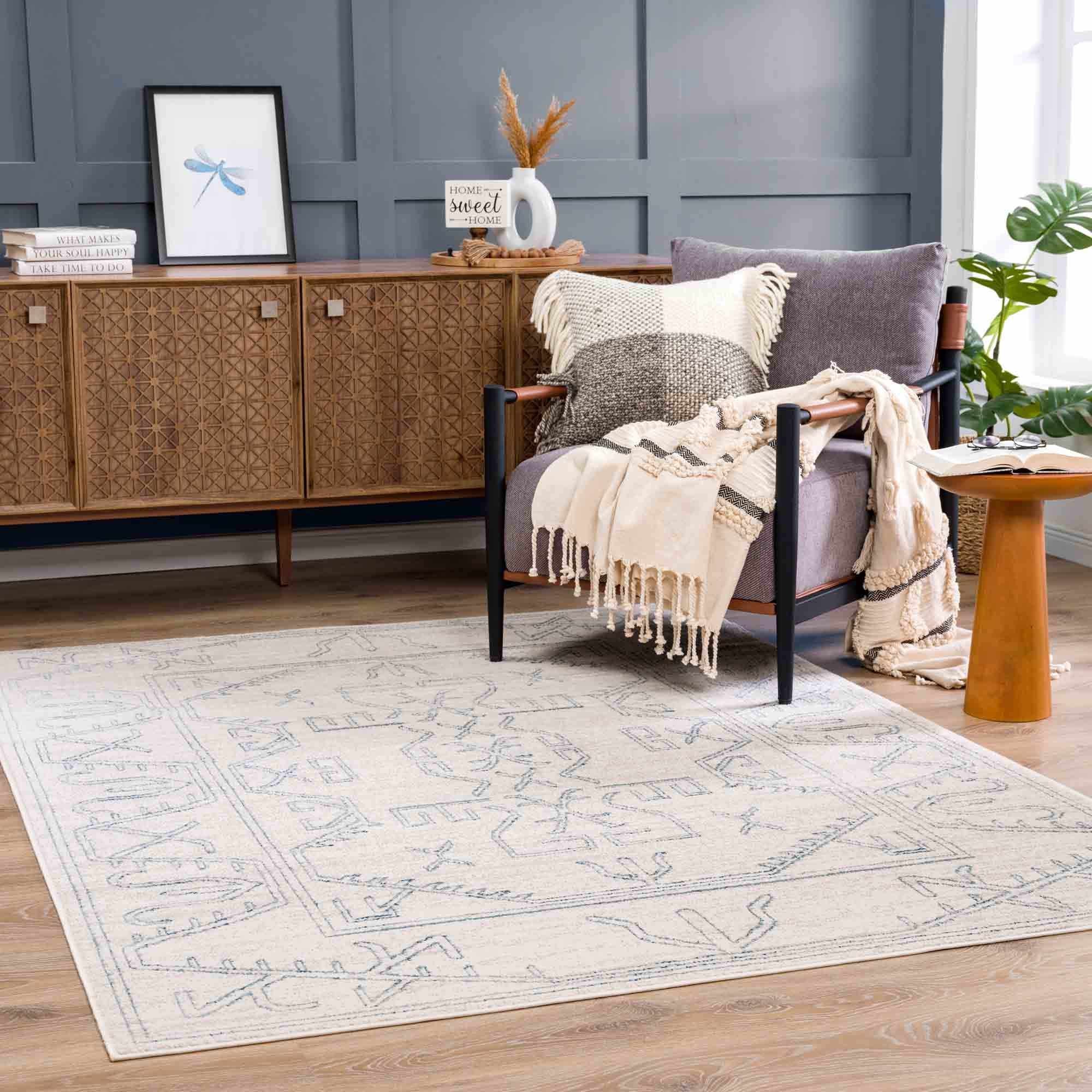 Divya Cream & Silver Blue Area Rug - Decor Addict, LLC