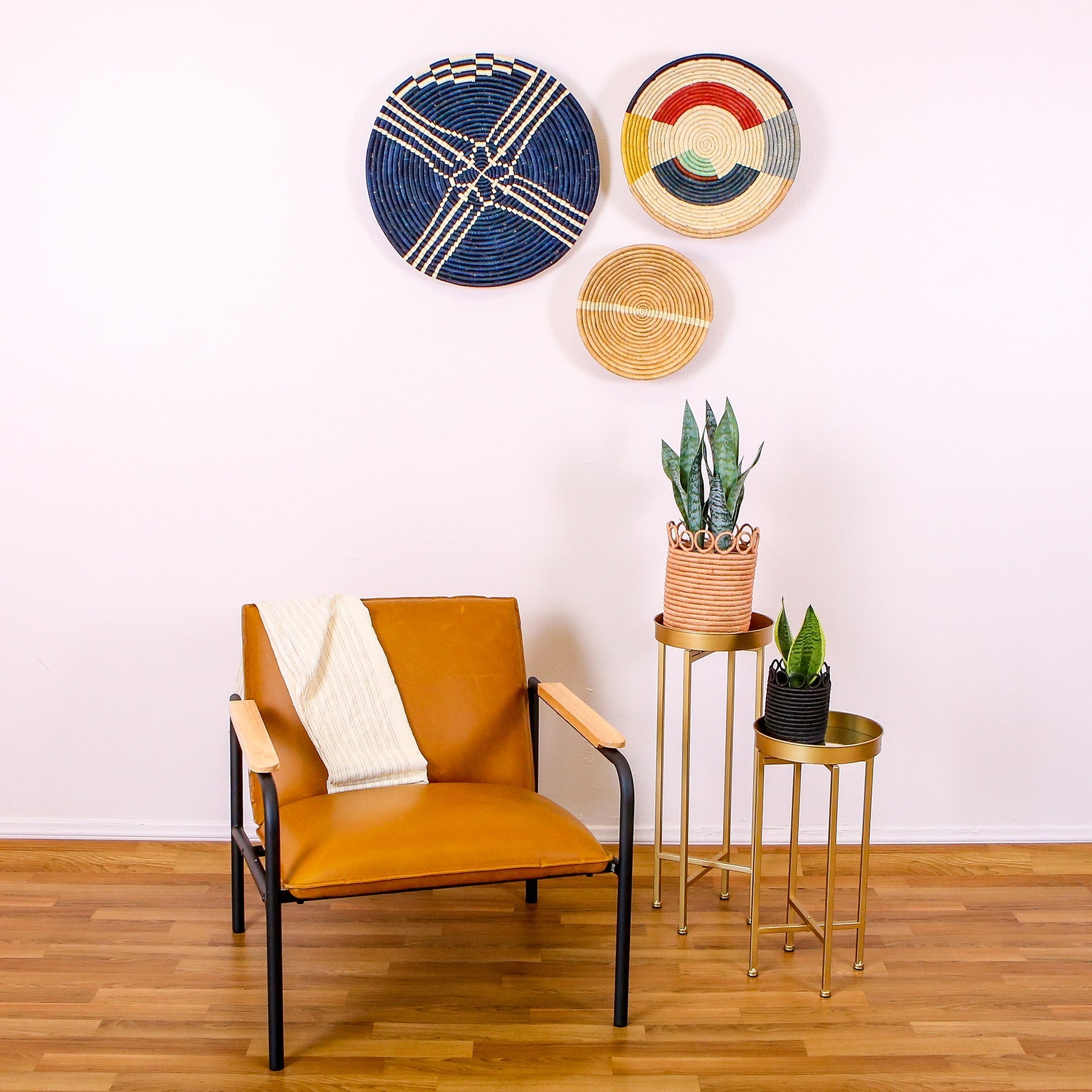 12" Large Tan Striped Round Basket - Decor Addict, LLC