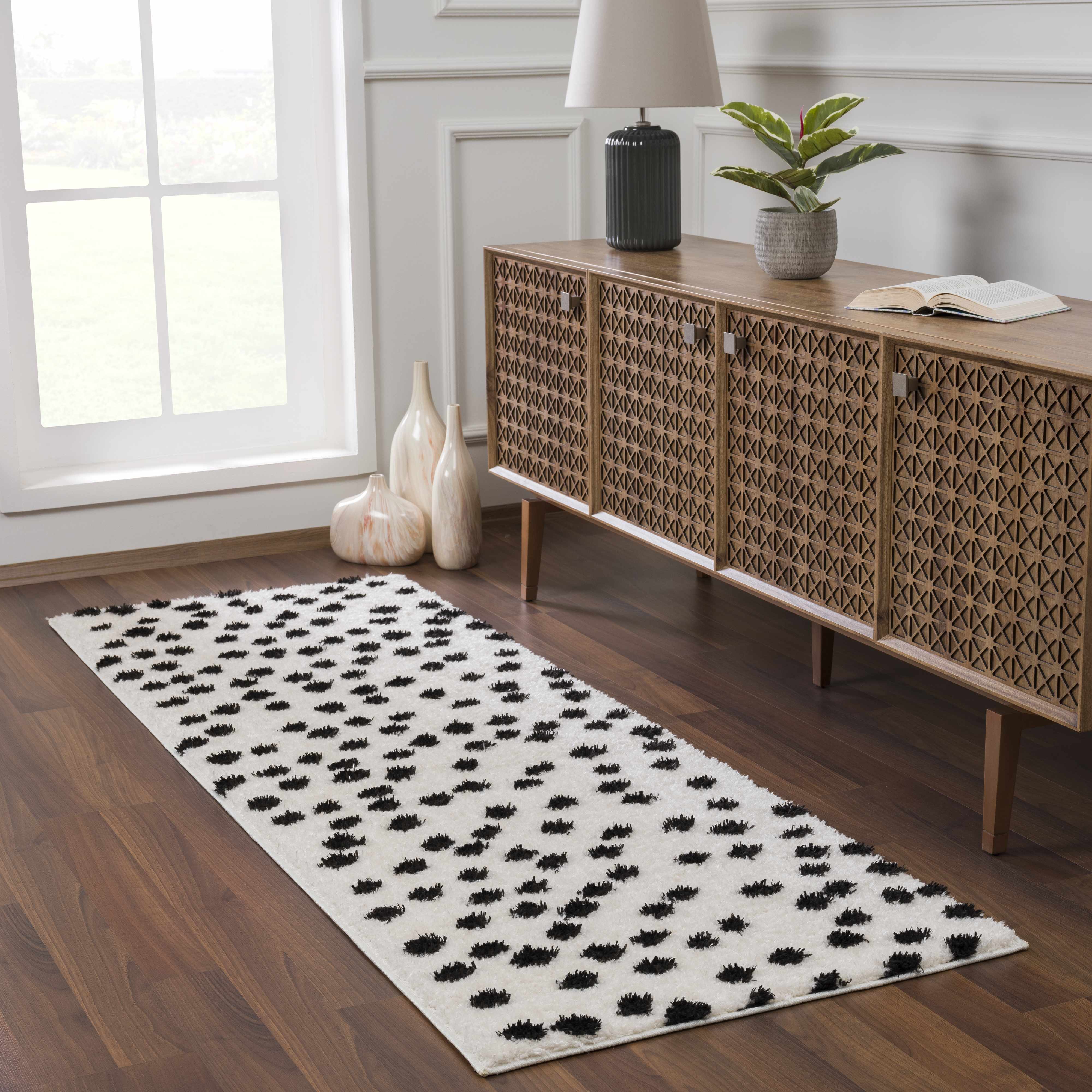 Cansu Black & White Dotted Area Rug - Decor Addict, LLC
