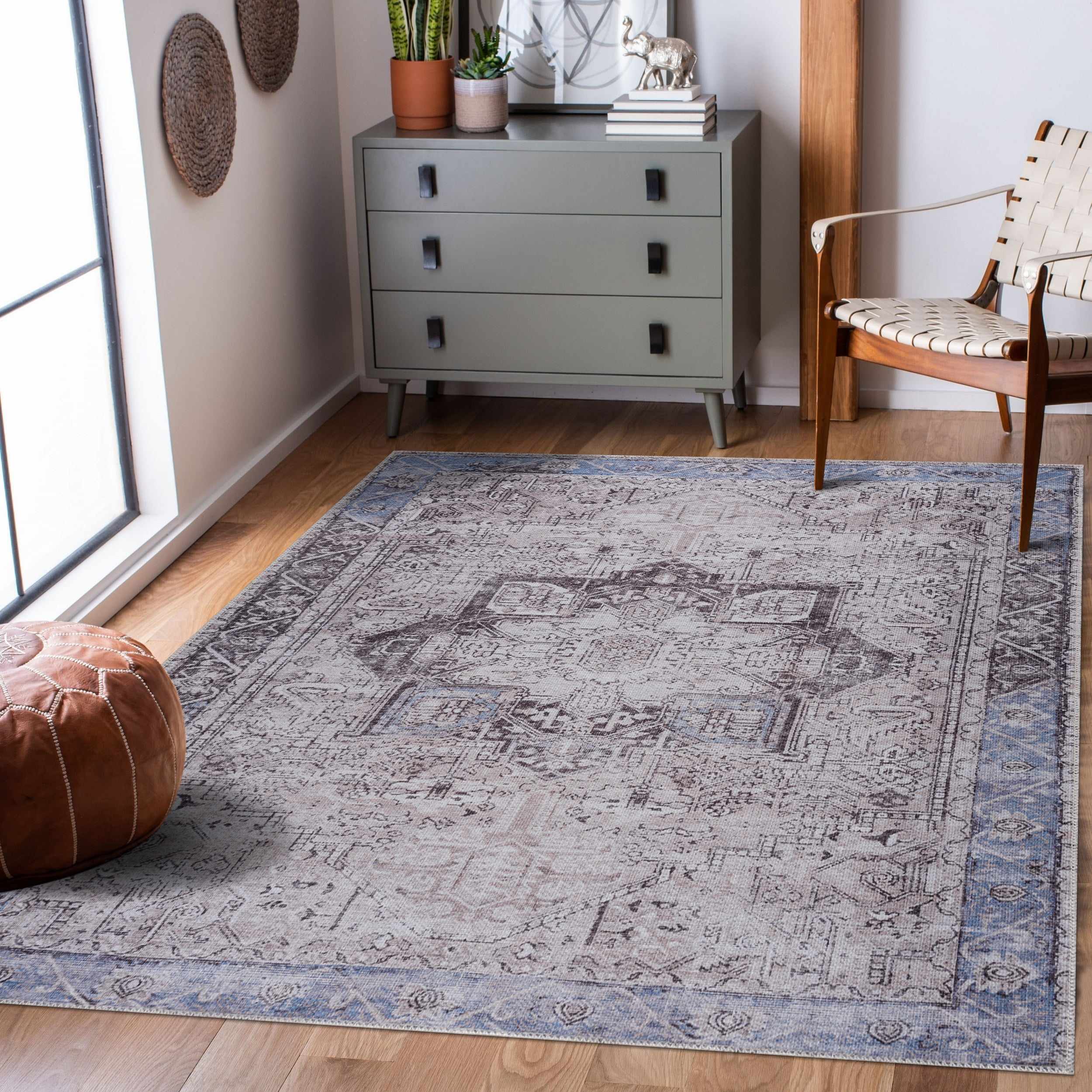 Rosman Blue&Beige Washable Area Rug - Decor Addict, LLC