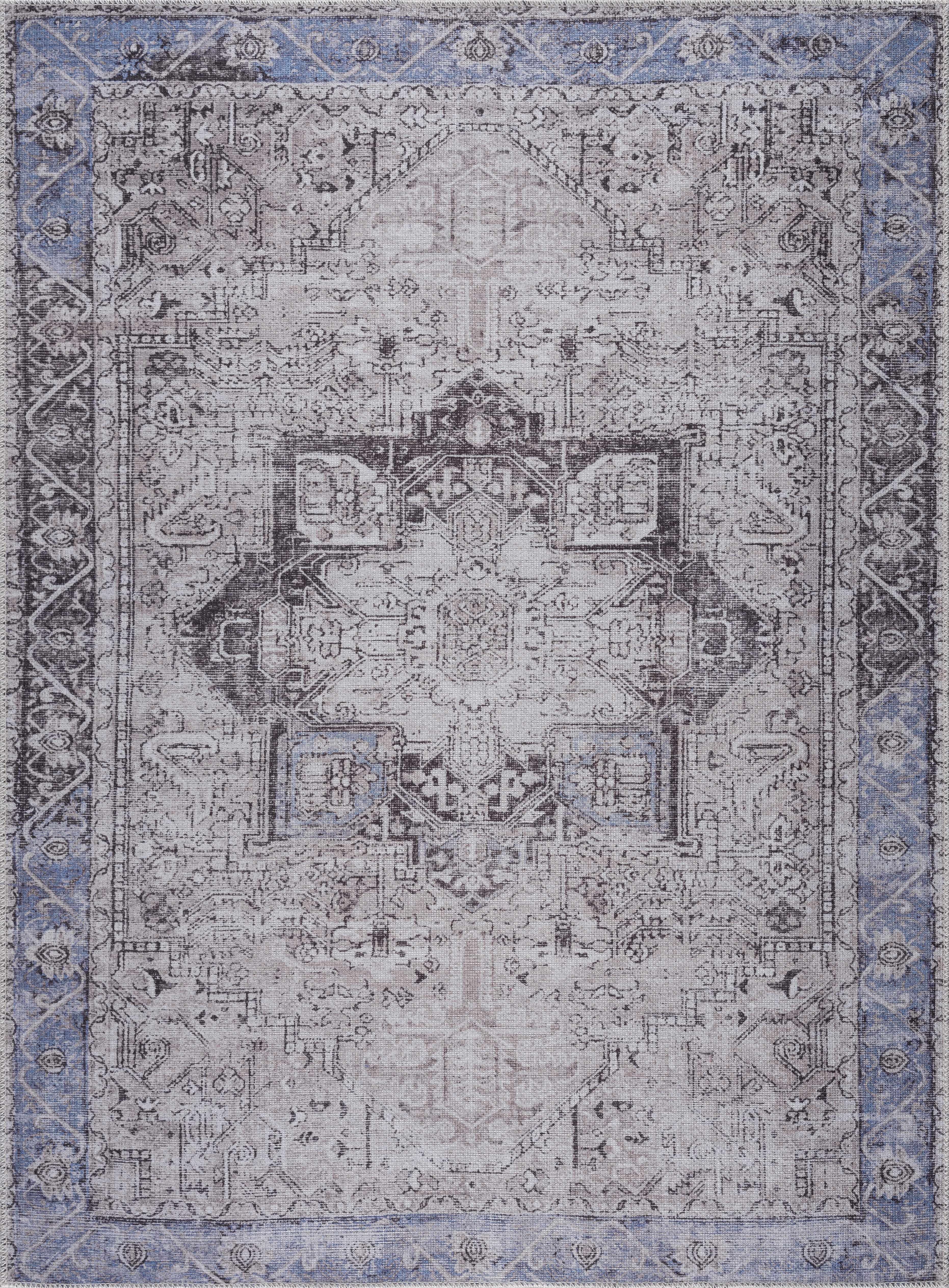 Rosman Blue&Beige Washable Area Rug - Decor Addict, LLC
