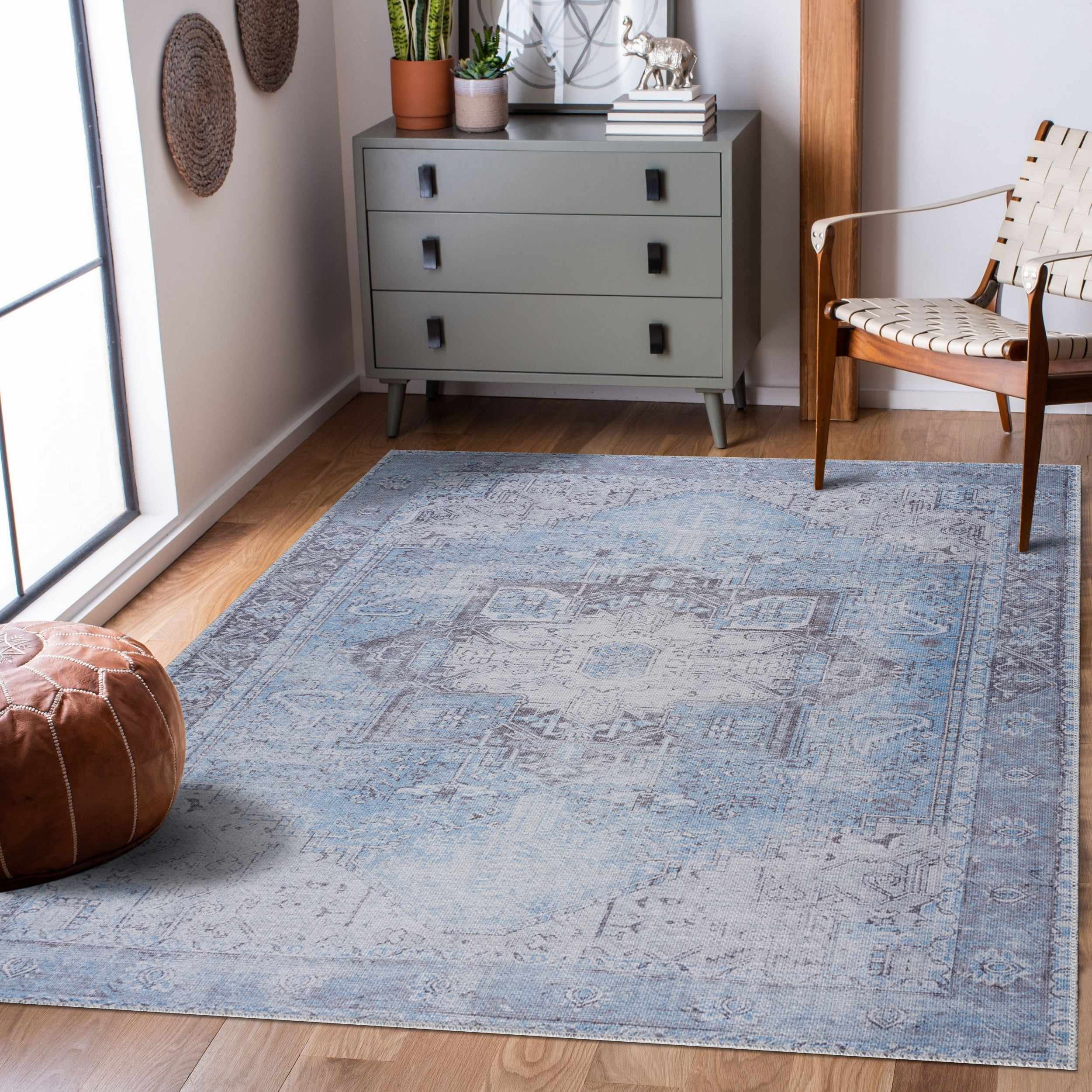 Aqua Rosman Washable Area Rug - Decor Addict, LLC