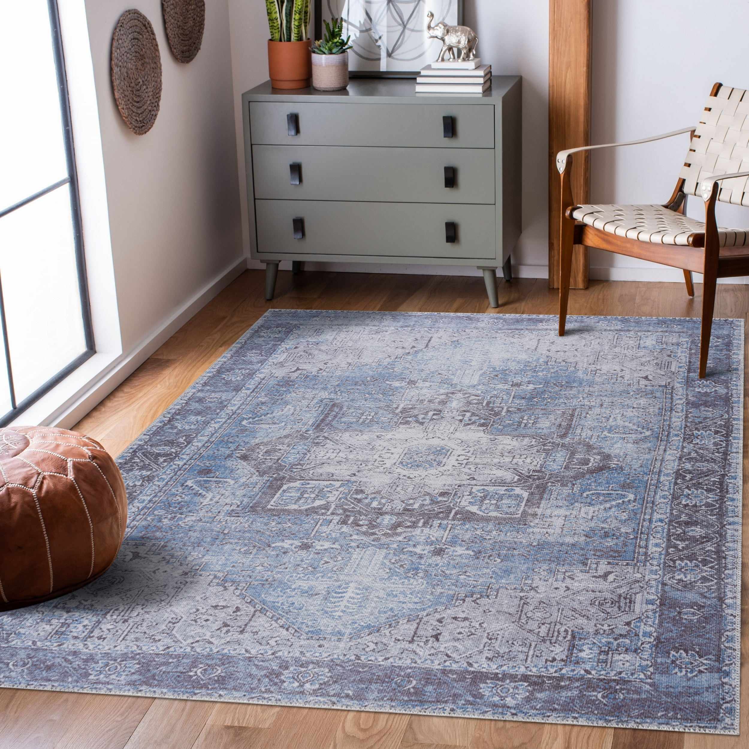 Rosman Blue Washable Area Rug - Decor Addict, LLC