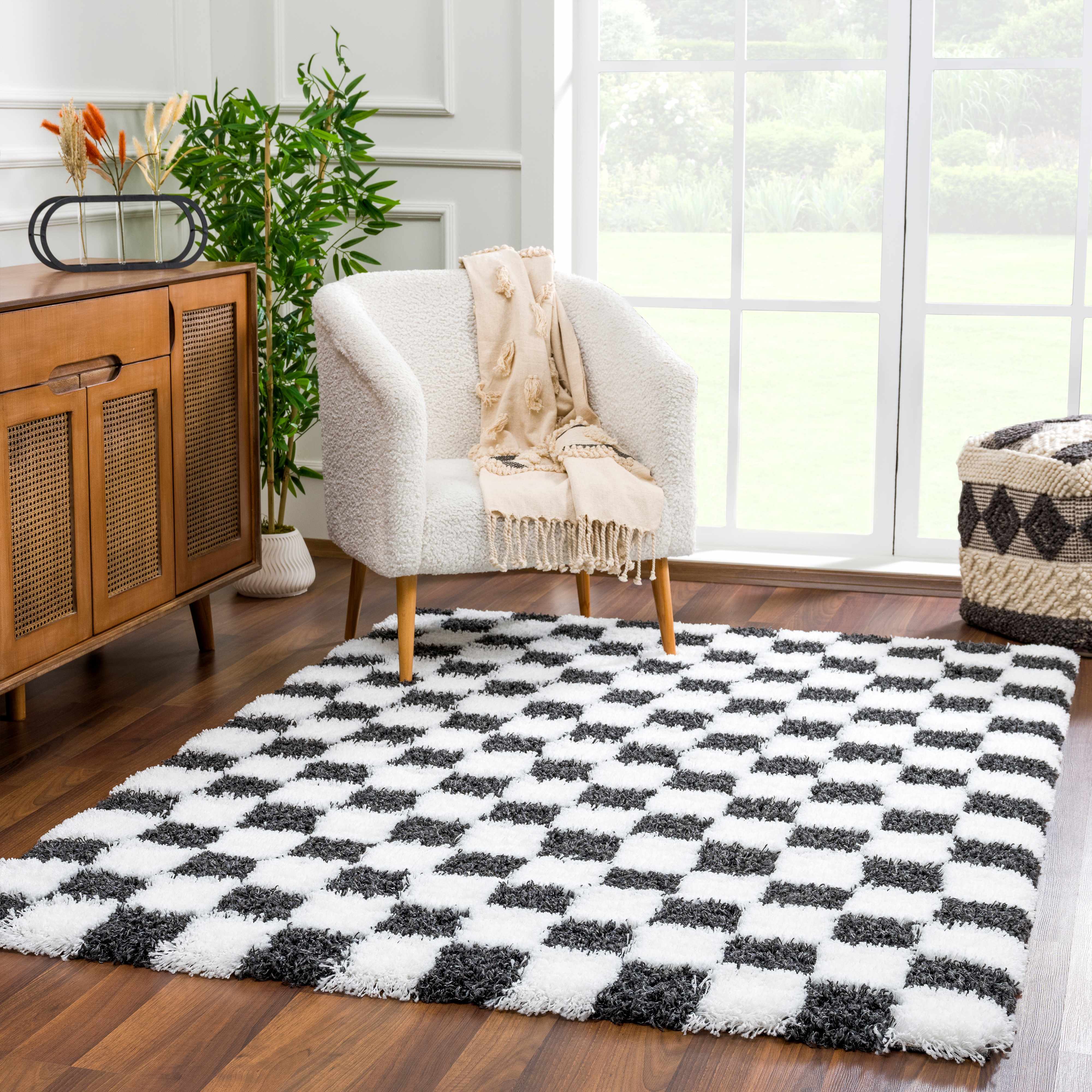 Atira Black & White Checkered Area Rug - Decor Addict, LLC