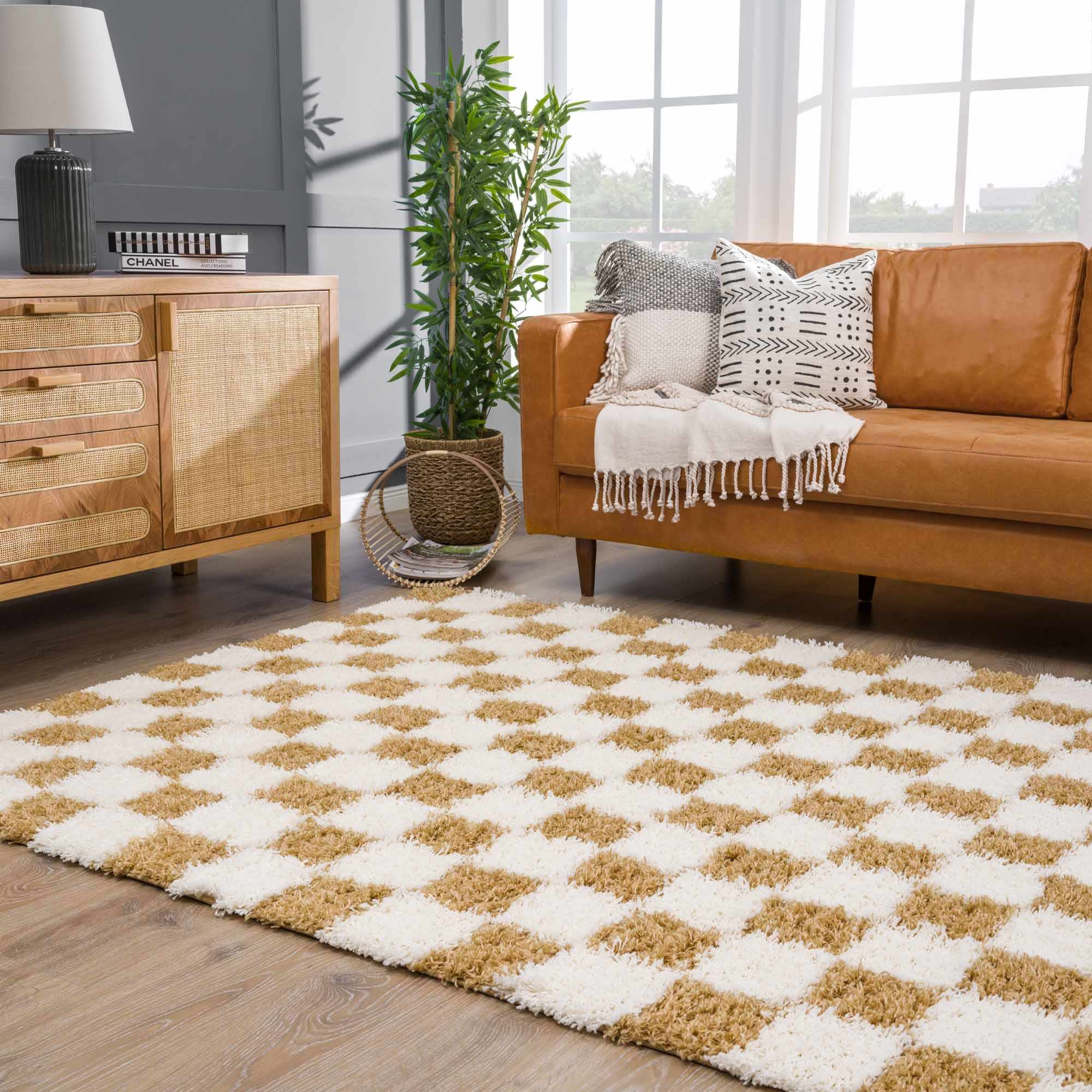 Atira Mustard Checkered Area Rug - Decor Addict, LLC