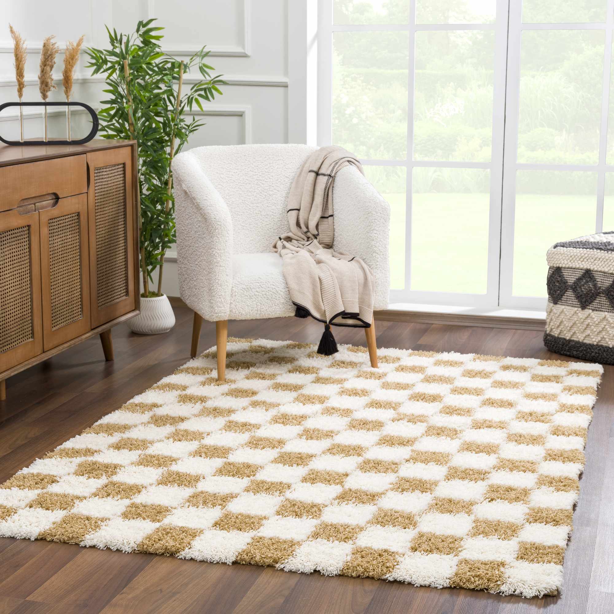 Atira Mustard Checkered Area Rug - Decor Addict, LLC