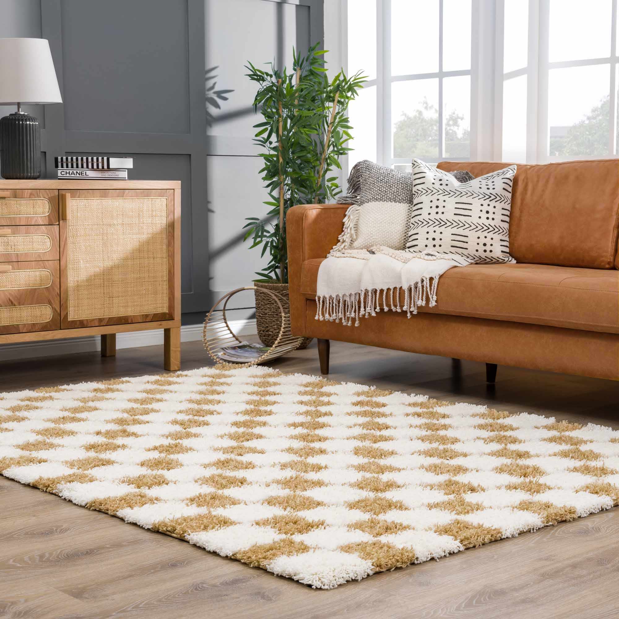 Atira Mustard Checkered Area Rug - Decor Addict, LLC