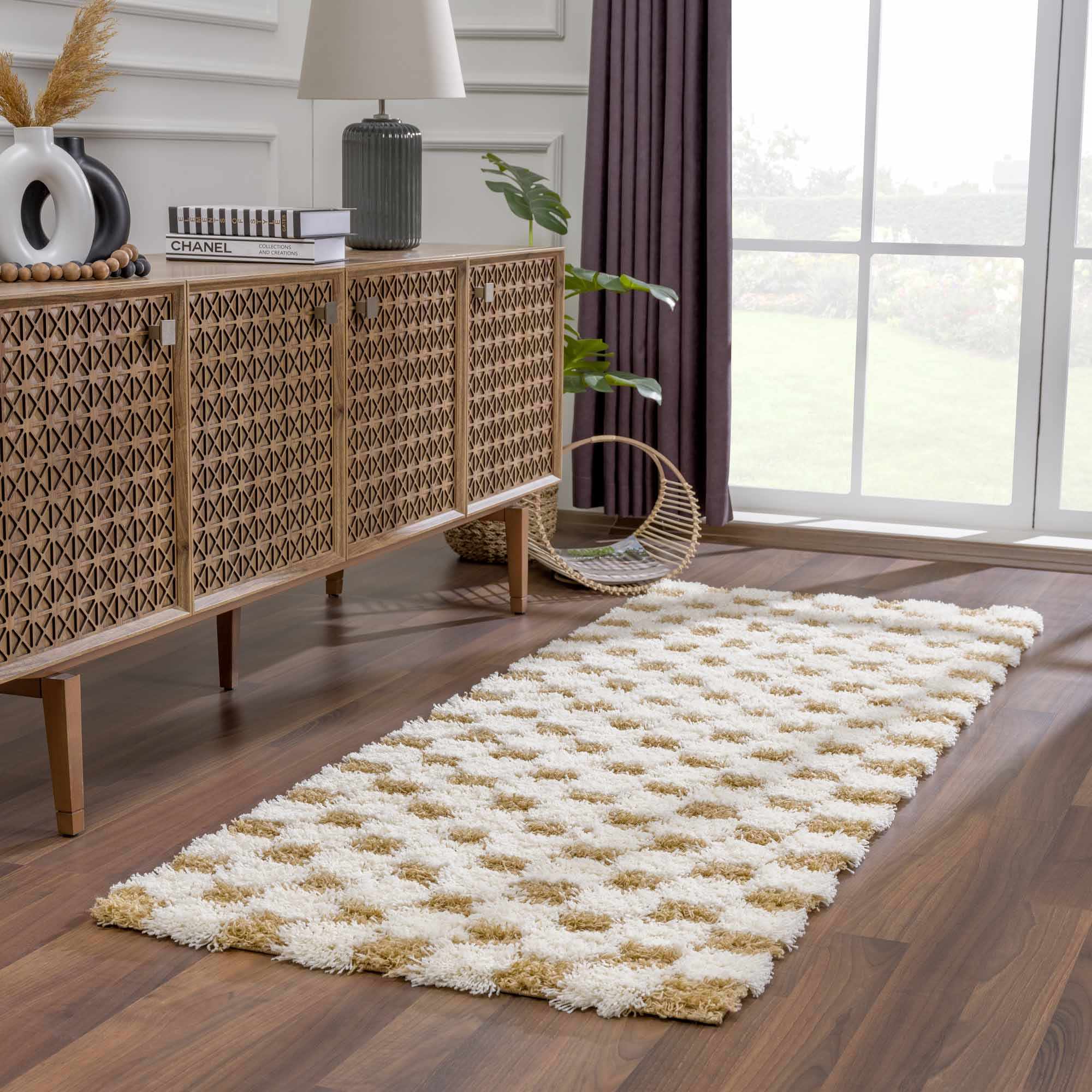Atira Mustard Checkered Area Rug - Decor Addict, LLC