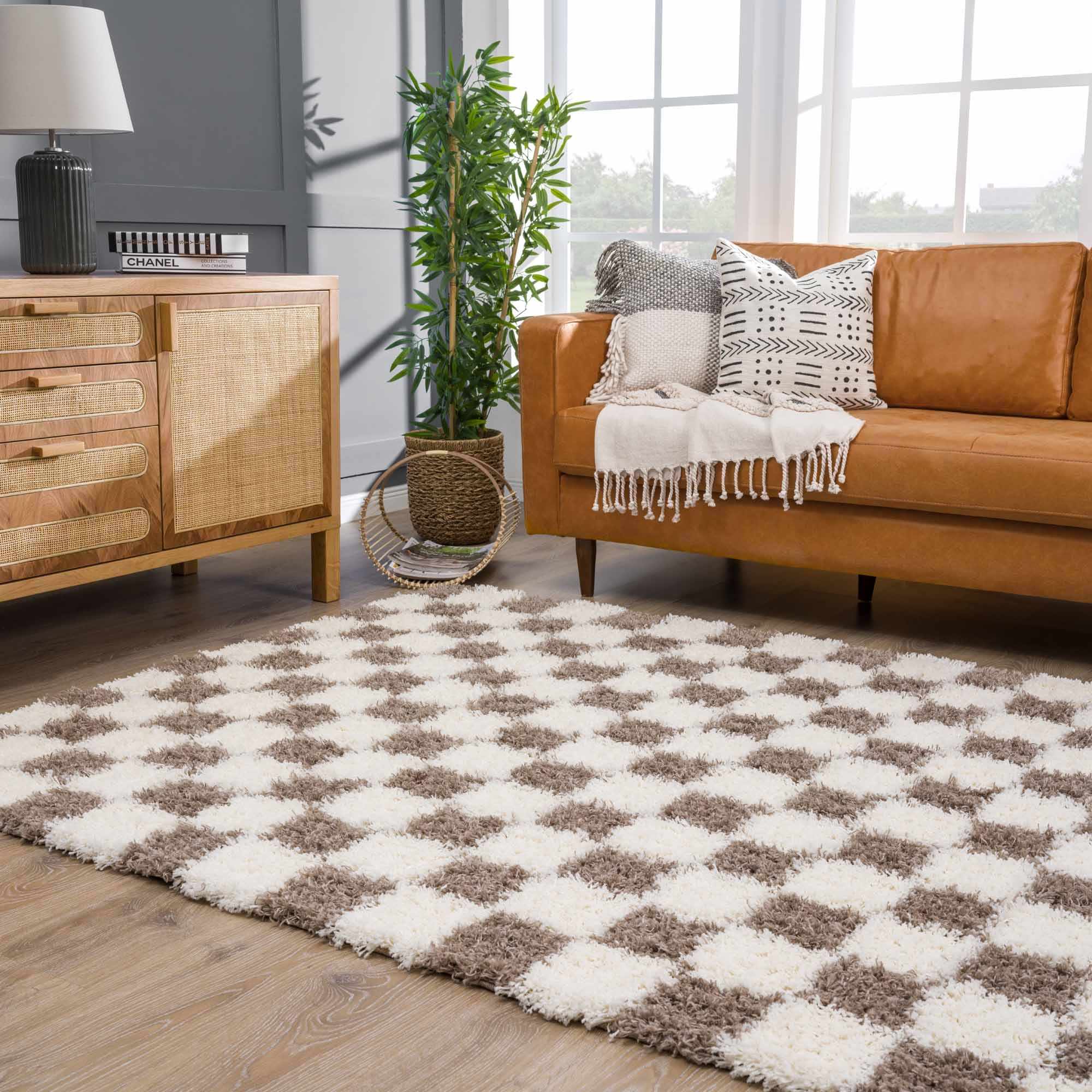 Atira Brown Checkered Area Rug - Decor Addict, LLC