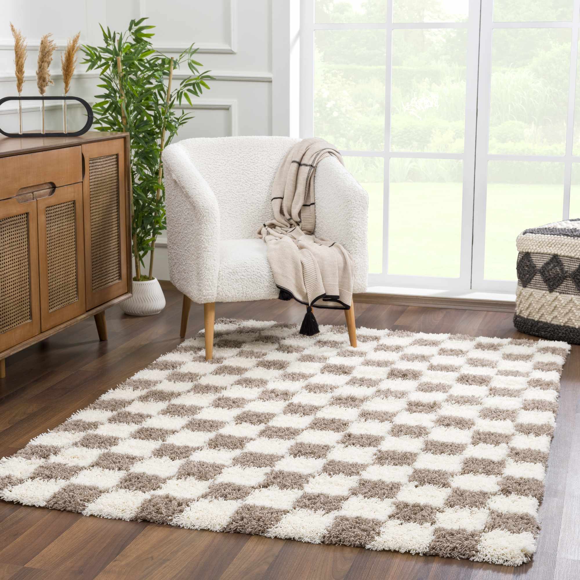 Atira Brown Checkered Area Rug - Decor Addict, LLC