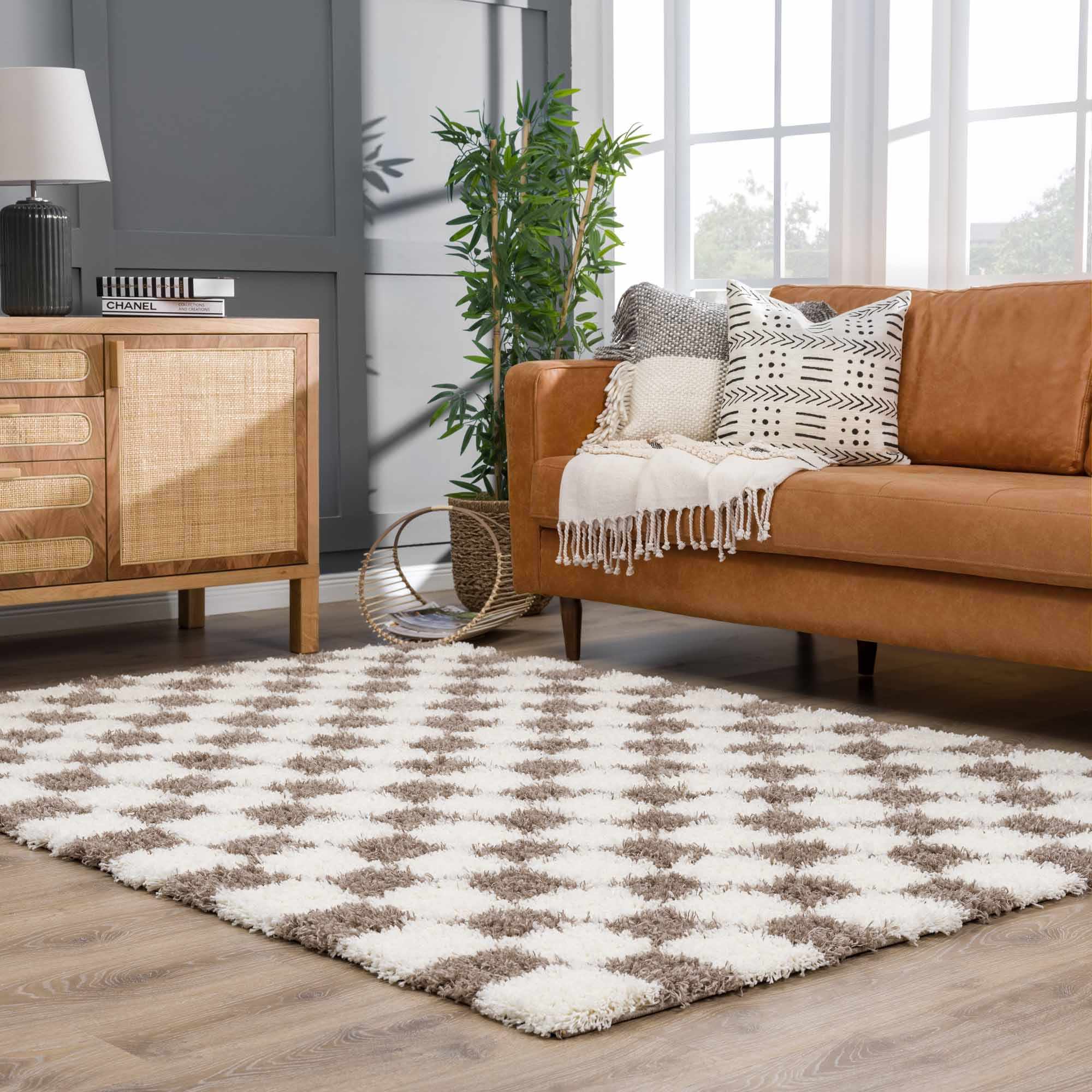 Atira Brown Checkered Area Rug - Decor Addict, LLC