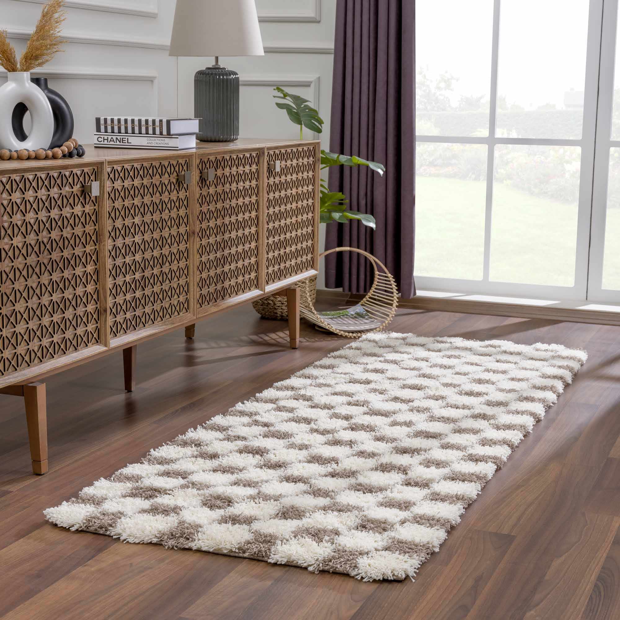 Atira Brown Checkered Area Rug - Decor Addict, LLC
