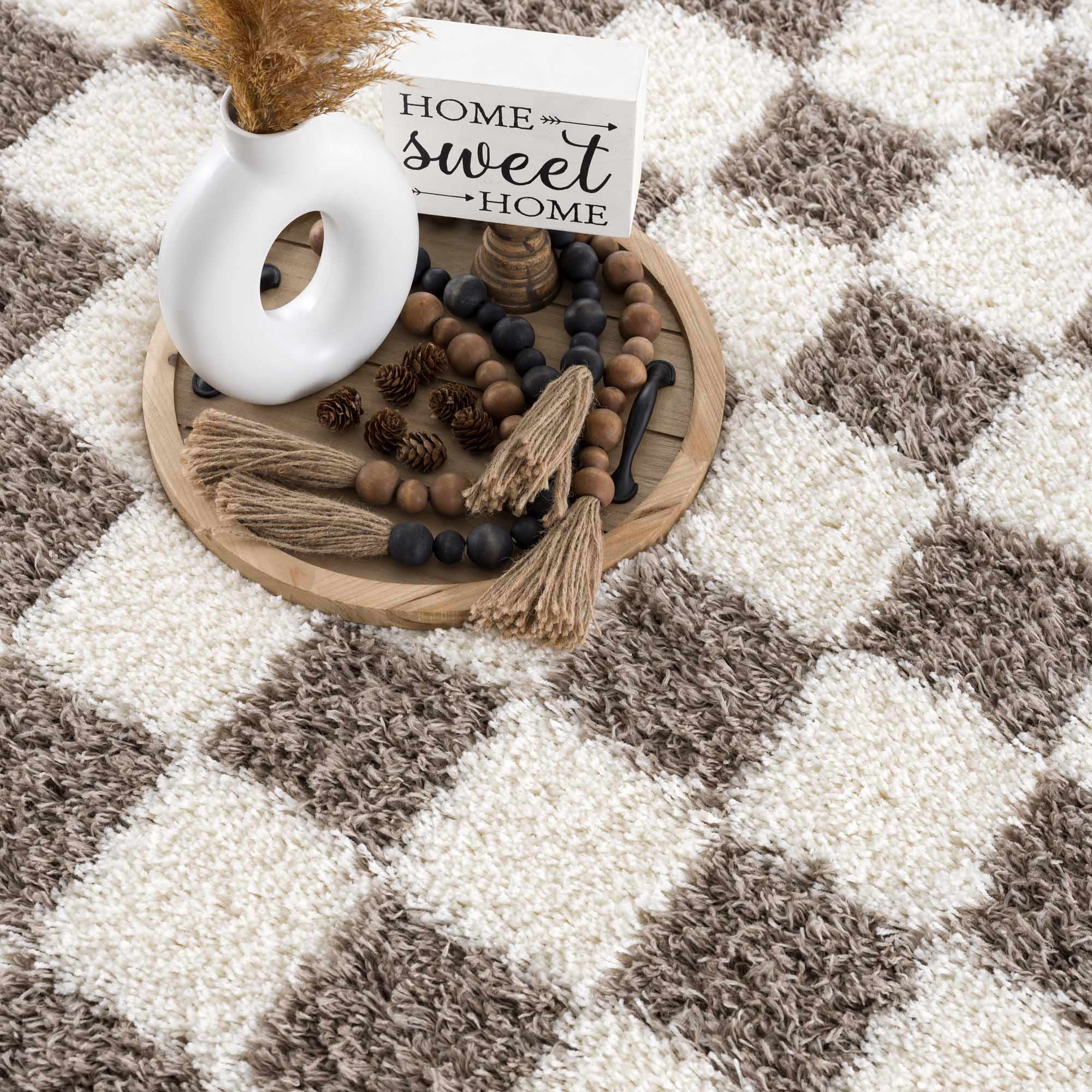 Atira Brown Checkered Area Rug - Decor Addict, LLC