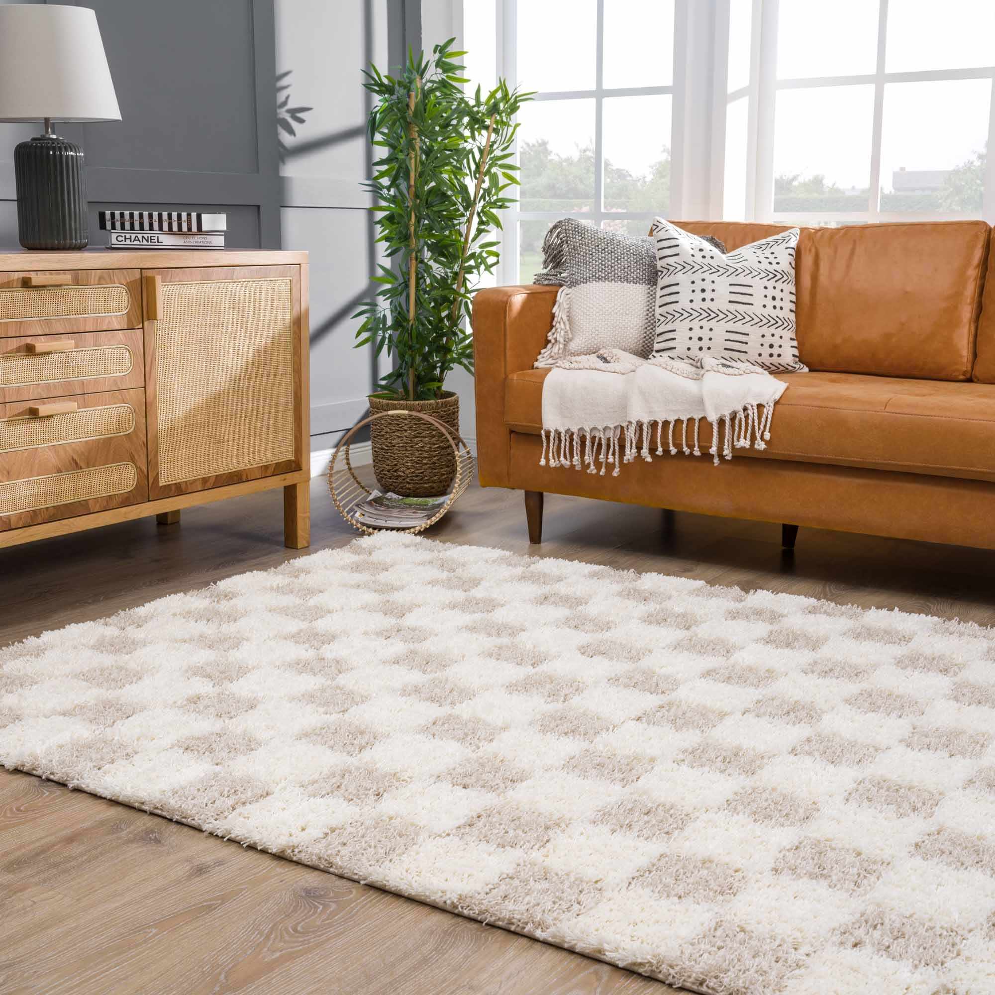 Atira Light Brown Checkered Area Rug - Decor Addict, LLC
