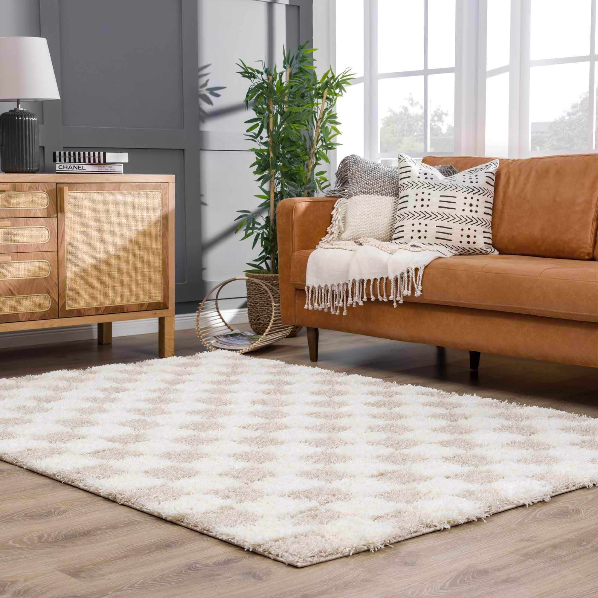 Atira Light Brown Checkered Area Rug - Decor Addict, LLC
