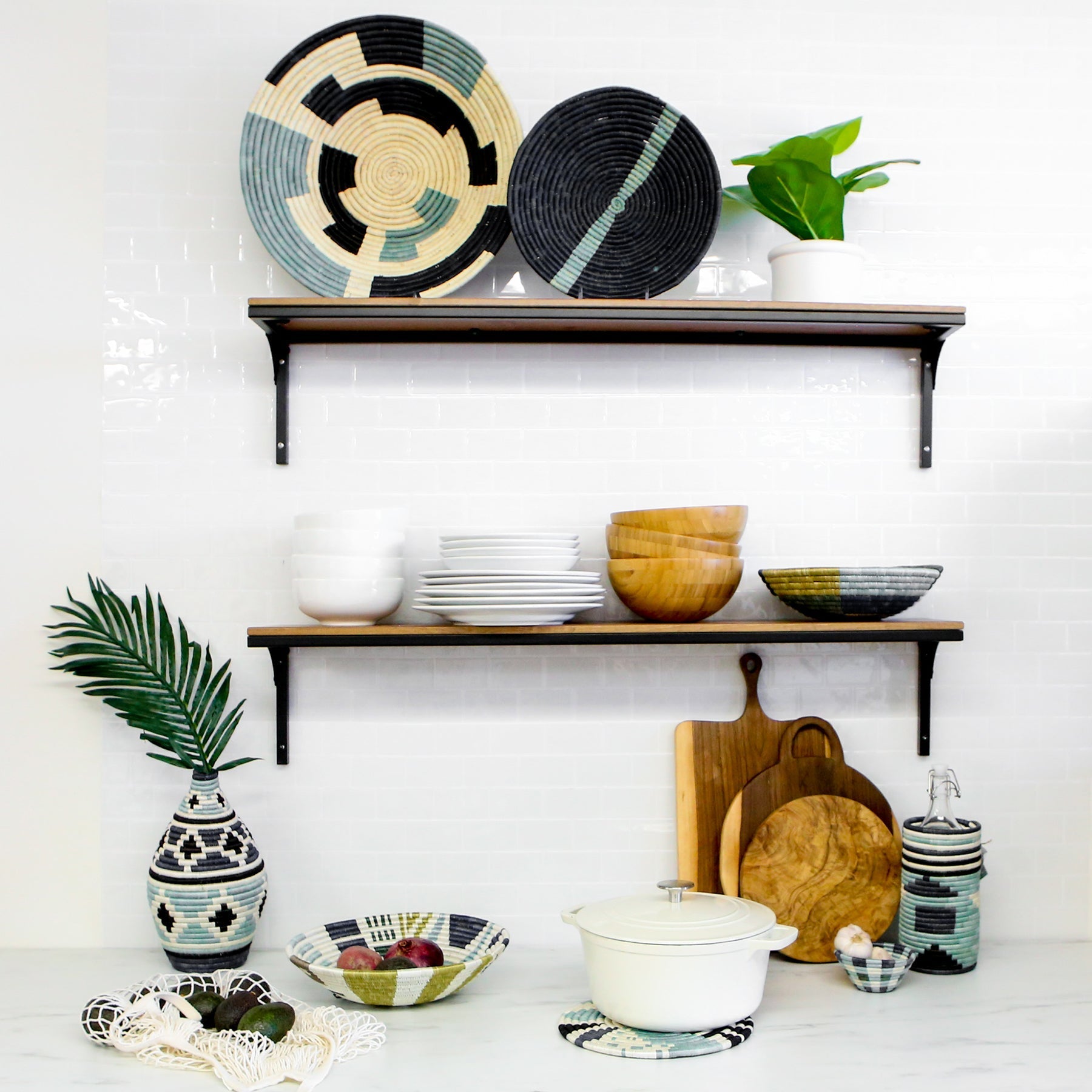 12" Large Silver Blue Biko Round Basket - Decor Addict, LLC