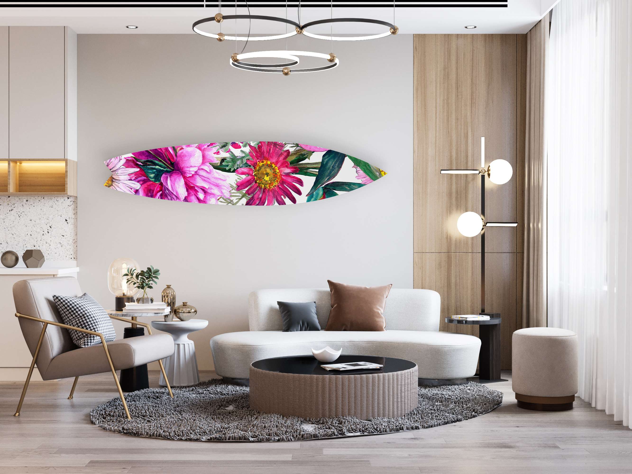 Bright Pink Floral Mural Acrylic Surfboard Wall Art - Decor Addict, LLC