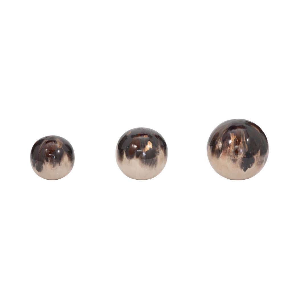Metal Modern Abstract Sphere Set of 3 - Ivory, 4/5/6 in.