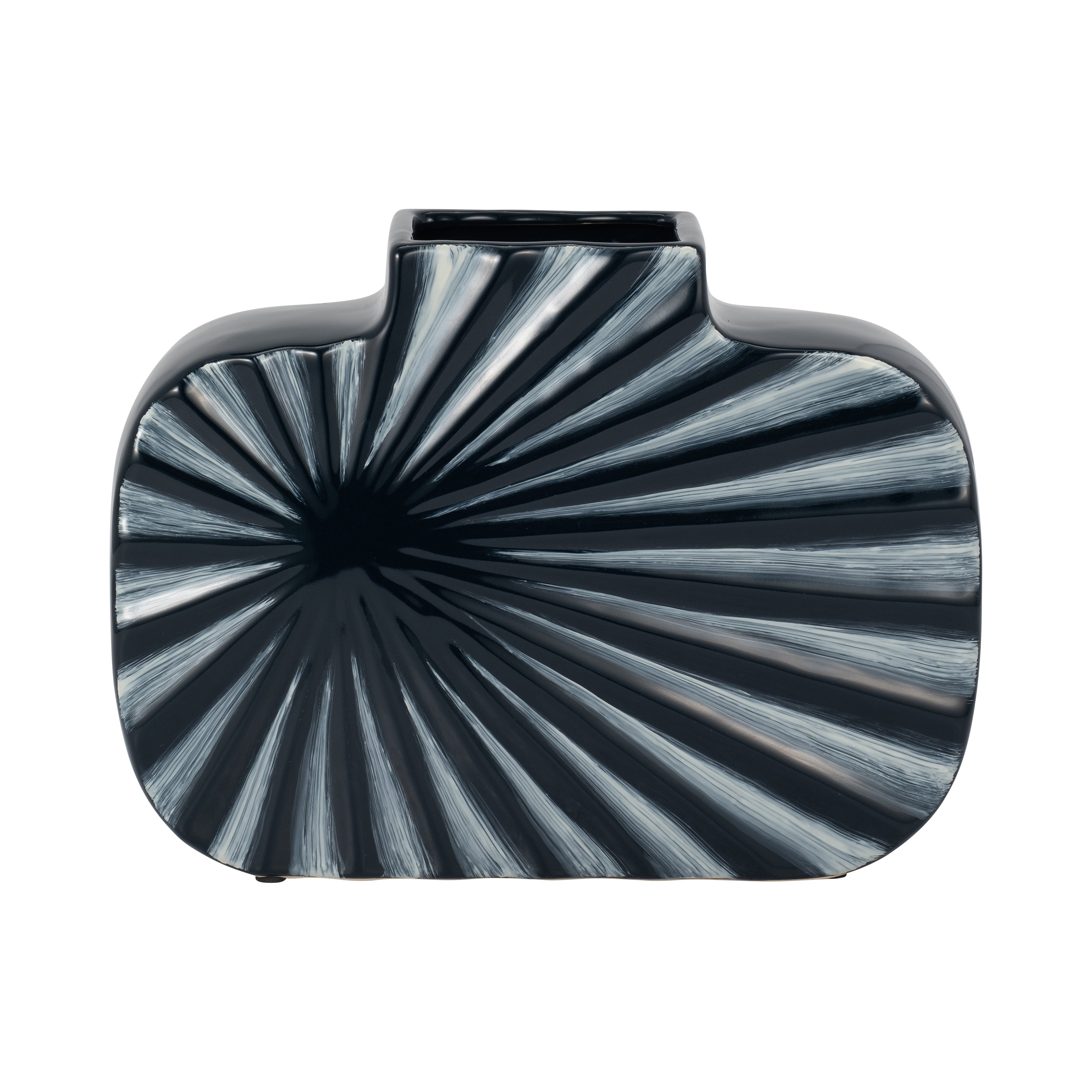 Cer, 8"h Textured Vase, Nvy Blue/cream - Decor Addict, LLC