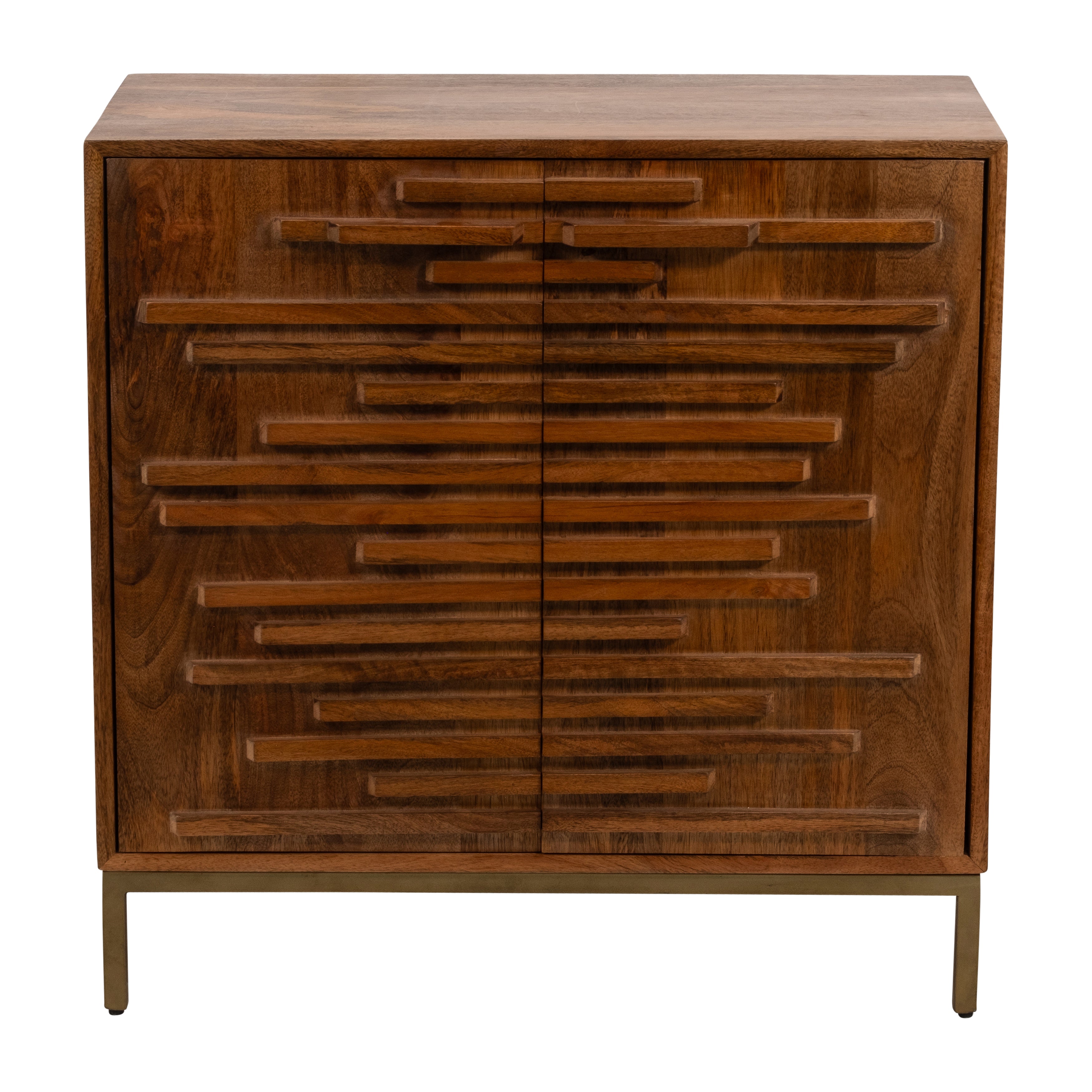 30" Midcentury Slat 2 Door Cabinet, Mango Brwn - Decor Addict, LLC