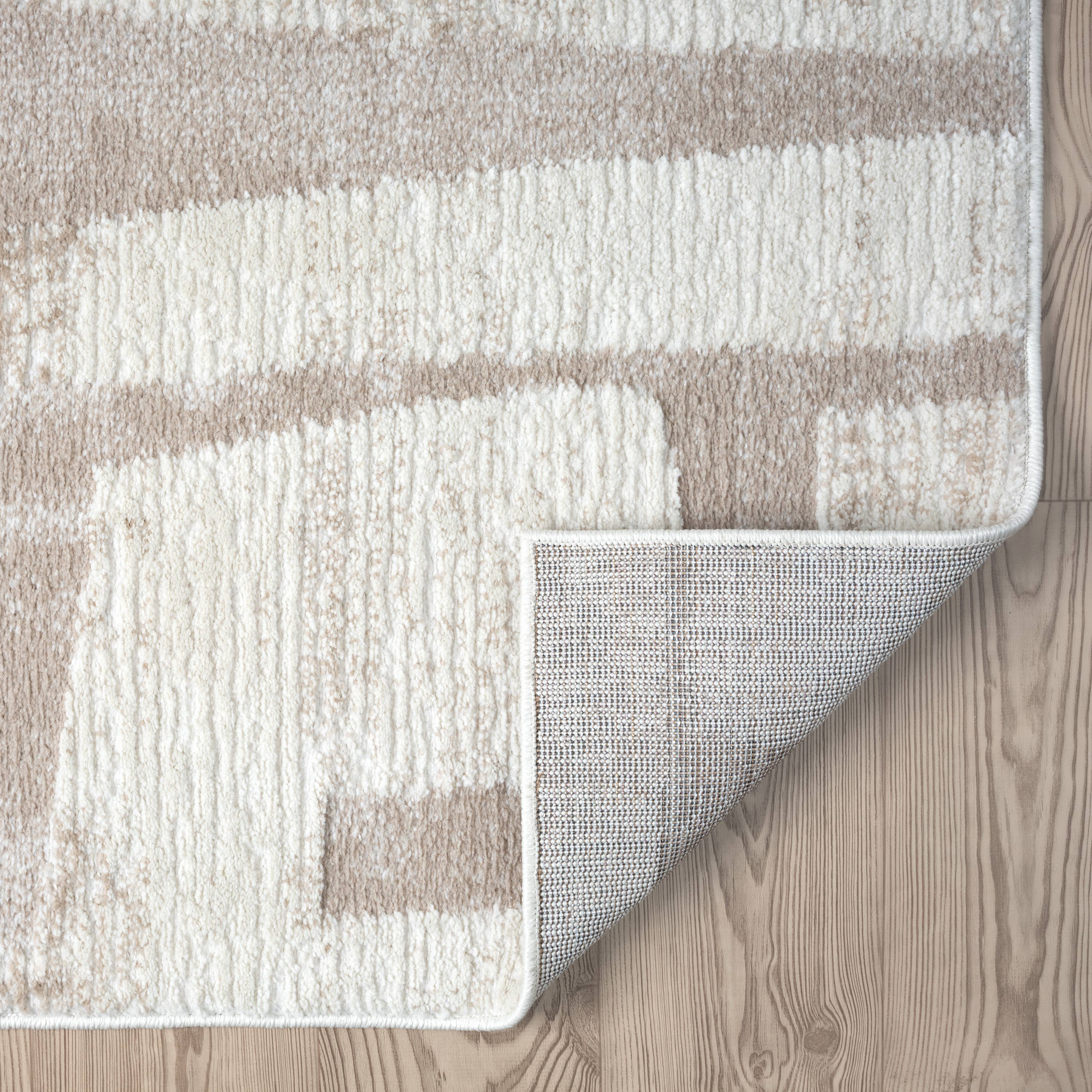 Abani Viva Neutral Cream Beige Block Pattern Area Rug: 2' x 3' - Decor Addict, LLC