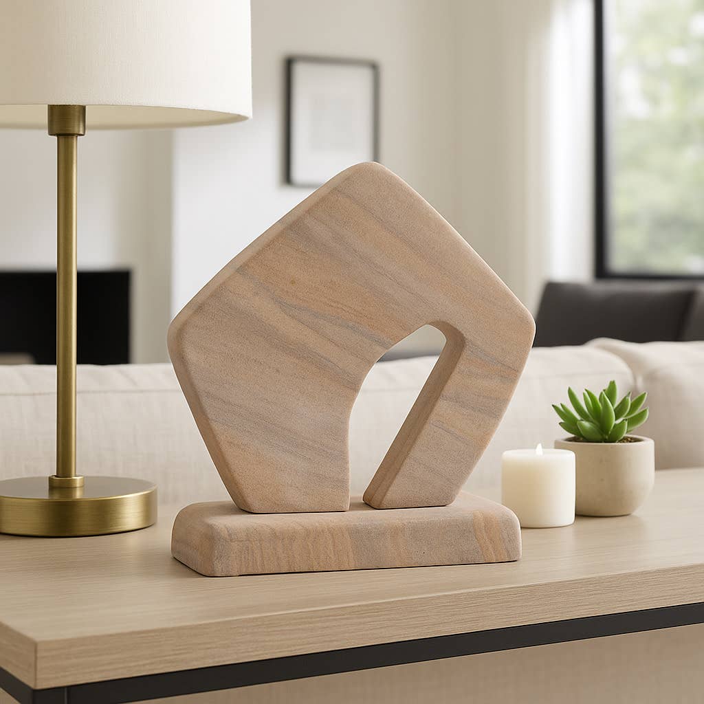 Decorative Sculpture - Tan Sandstone Minimalist, 7 in. - Decor Addict, LLC