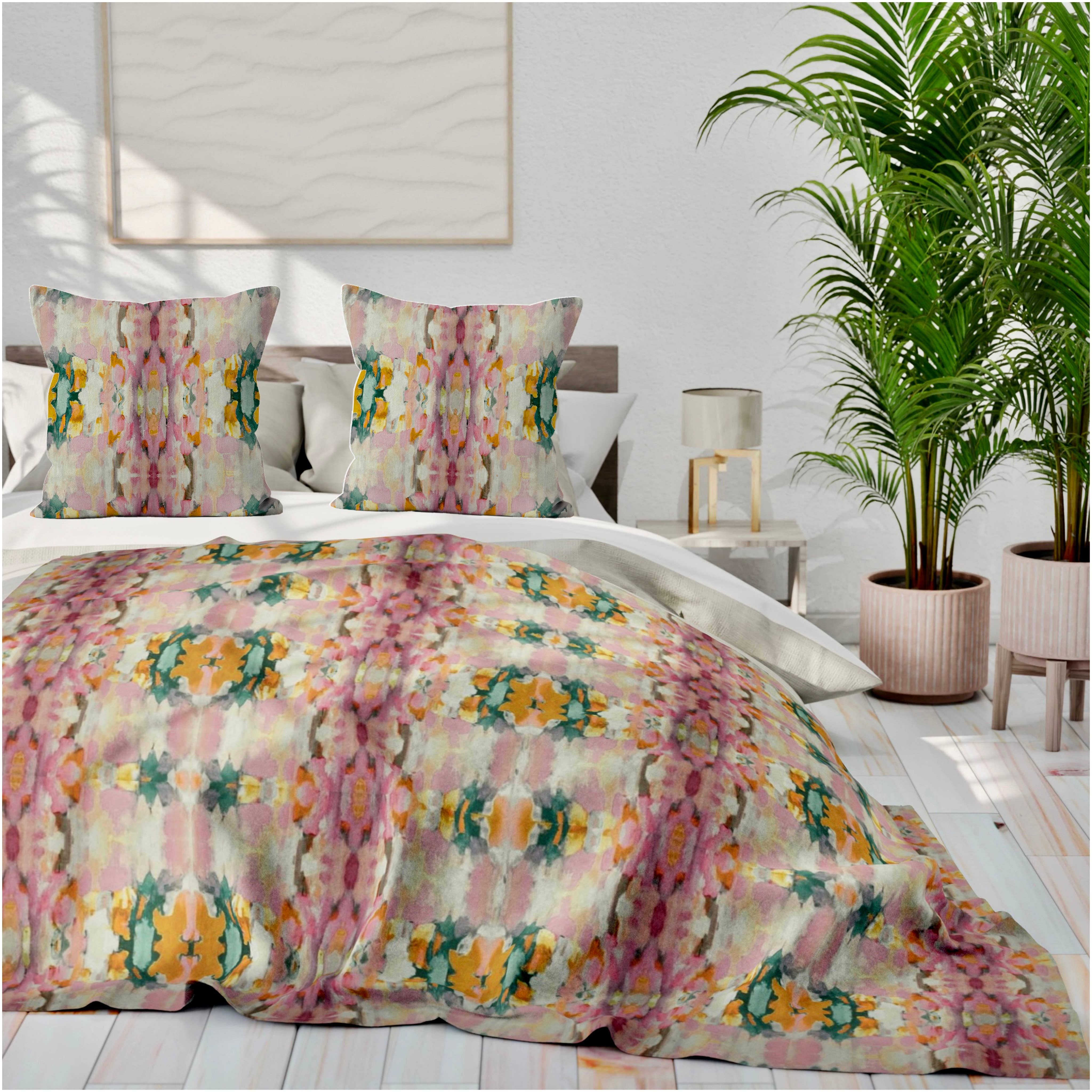 Layla 60x80” Sherpa Blanket Mauve Pink Green Gold Beige - Decor Addict, LLC