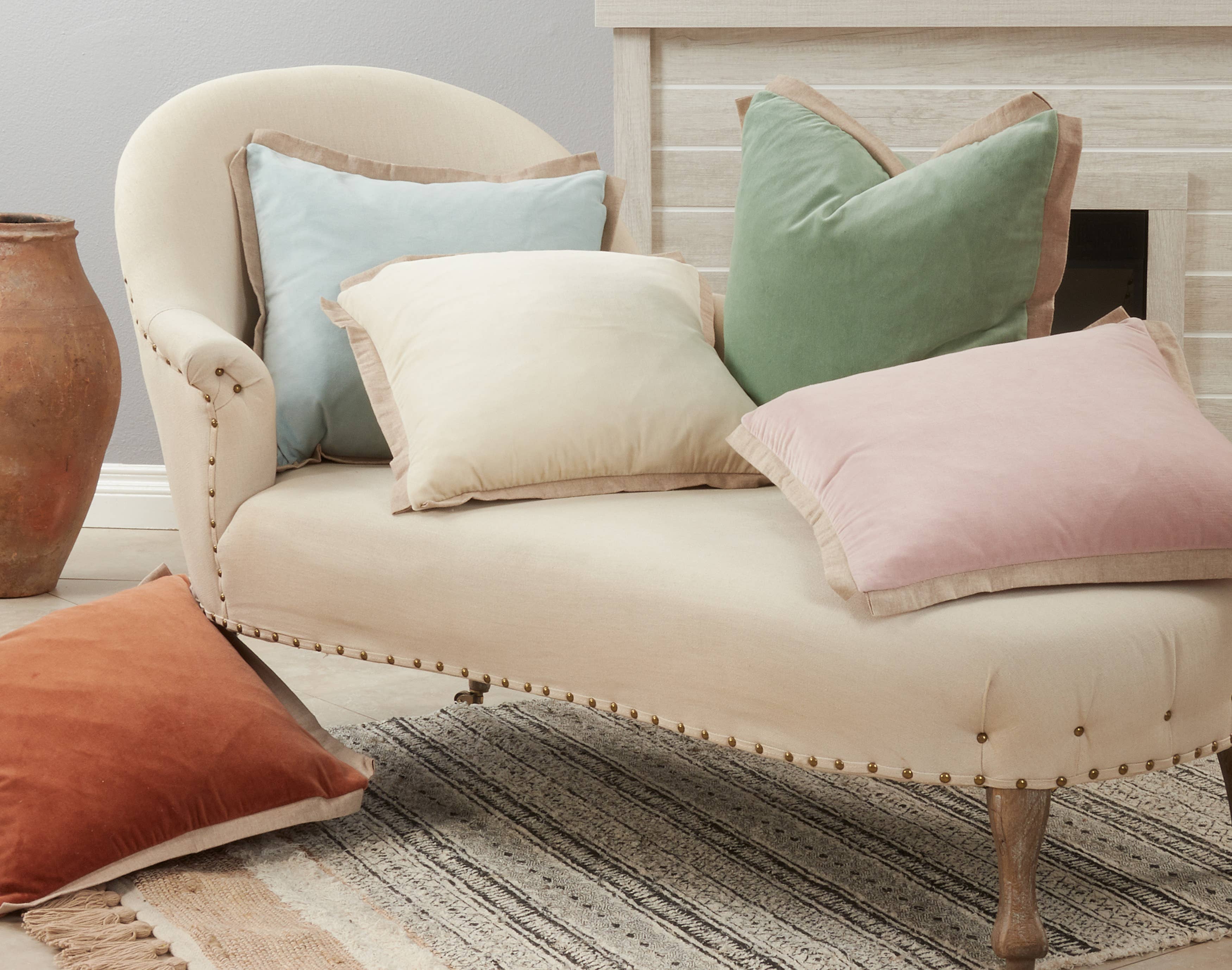Flange Edge Velvet Pillow: Blush / Down Filled / 20" - Decor Addict, LLC