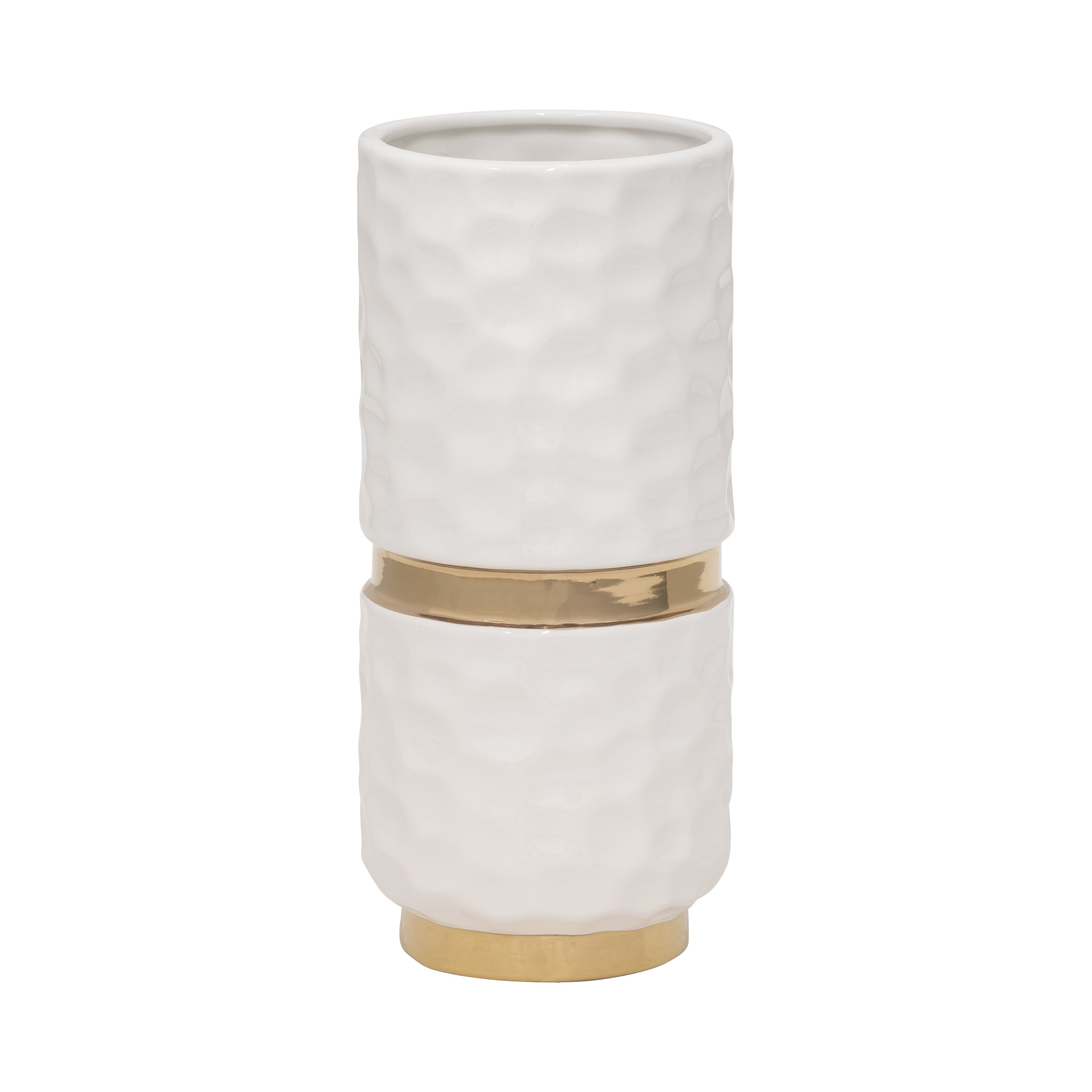 5x10"h Belted Vase, White/gold - Decor Addict, LLC