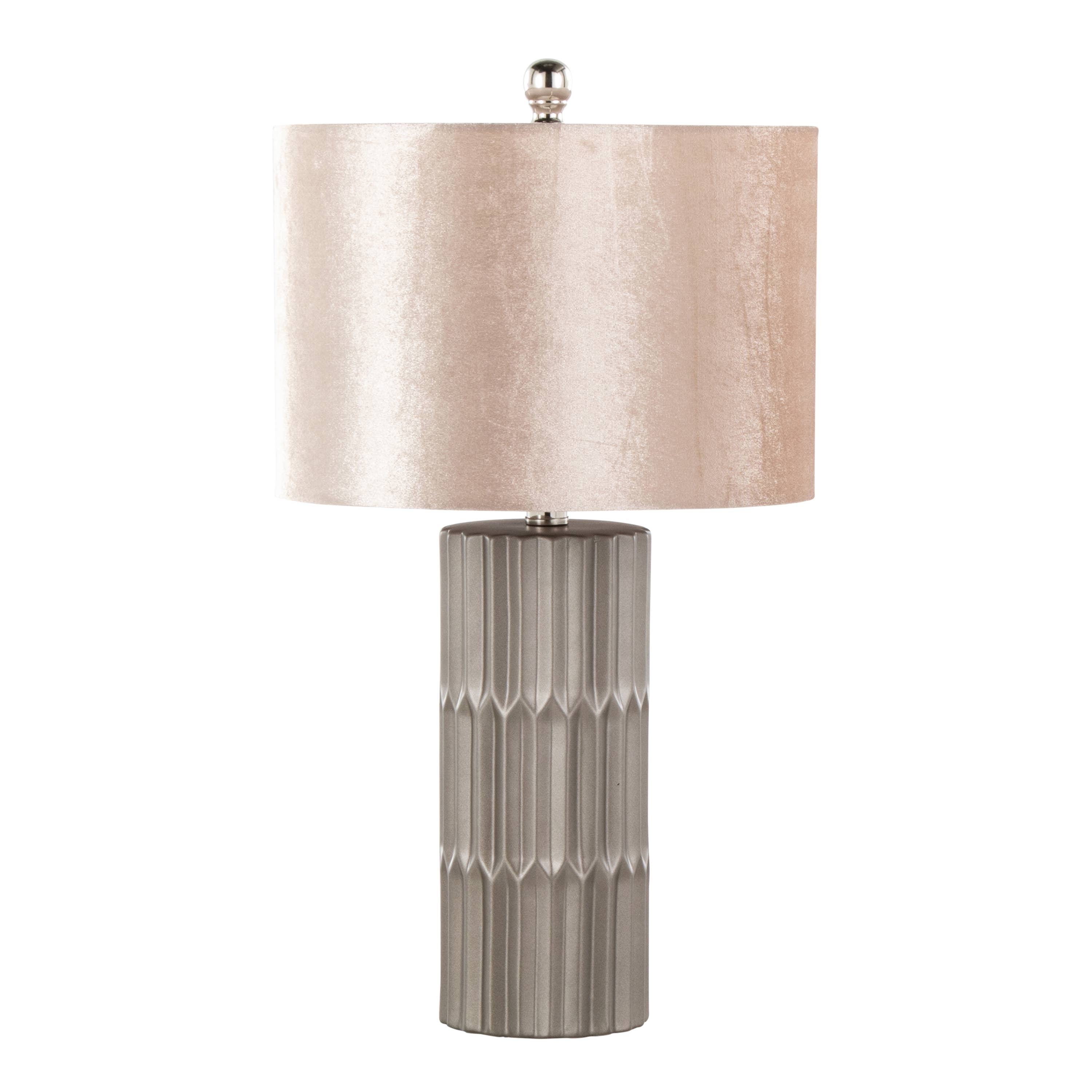 Tania 22" Ceramic Table Lamp: Brown & Brown Metallic Ceramic, Champagne Shade - Decor Addict, LLC