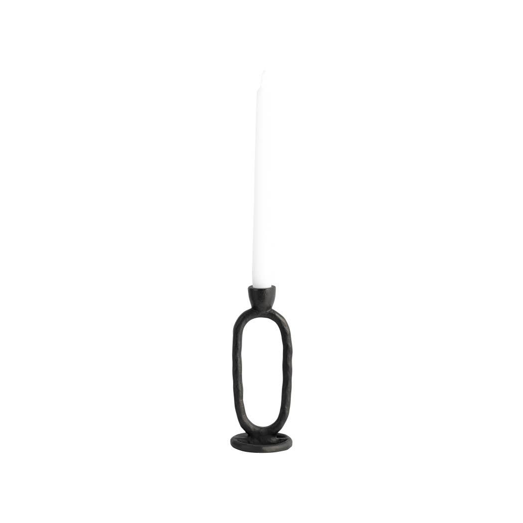Metal Oval Ring Taper Candle Holder - Black, 8 in. - Decor Addict, LLC