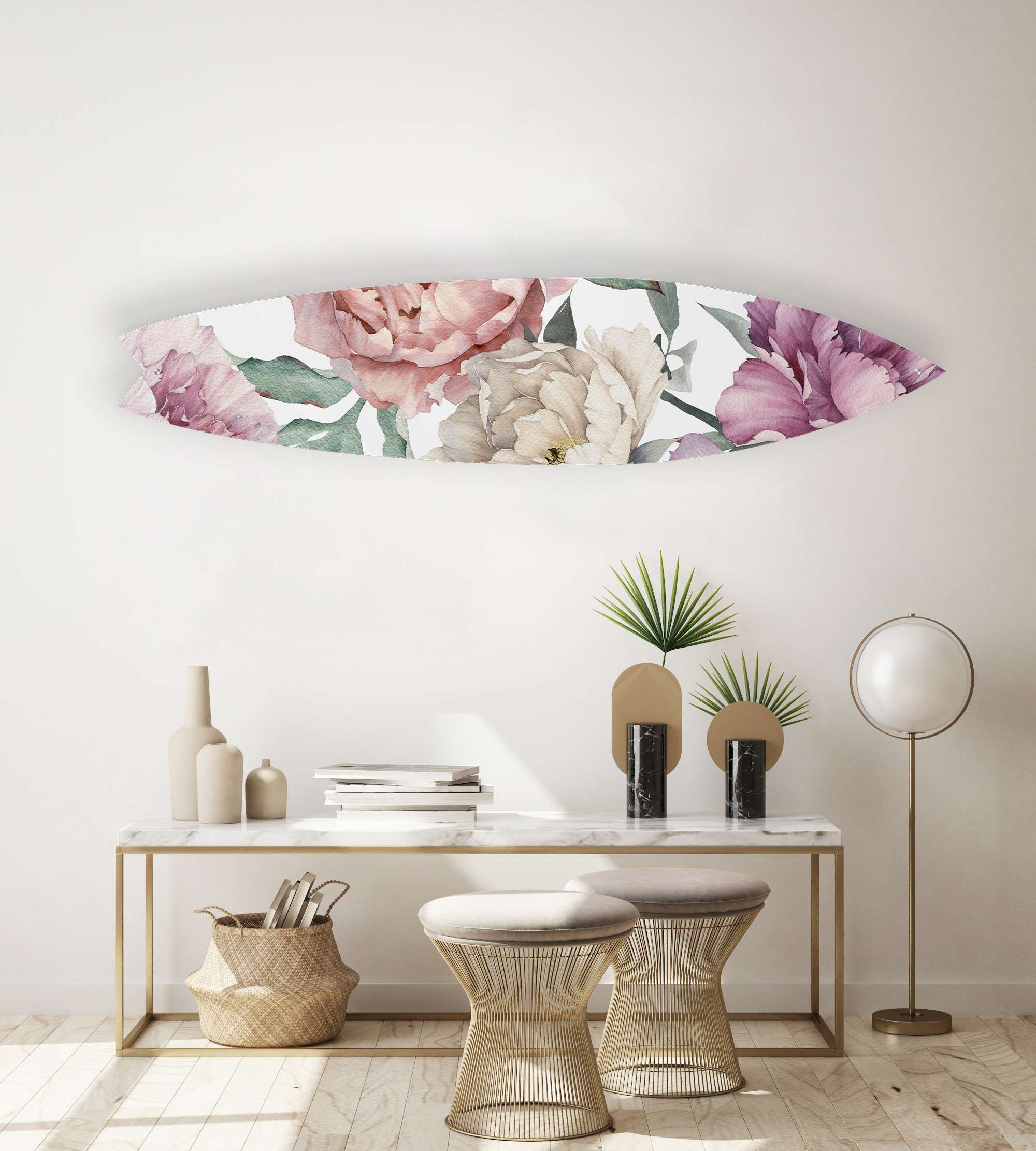 Giant Watercolor Peony Flowers Acrylic Surfboard Wall Art - Decor Addict, LLC