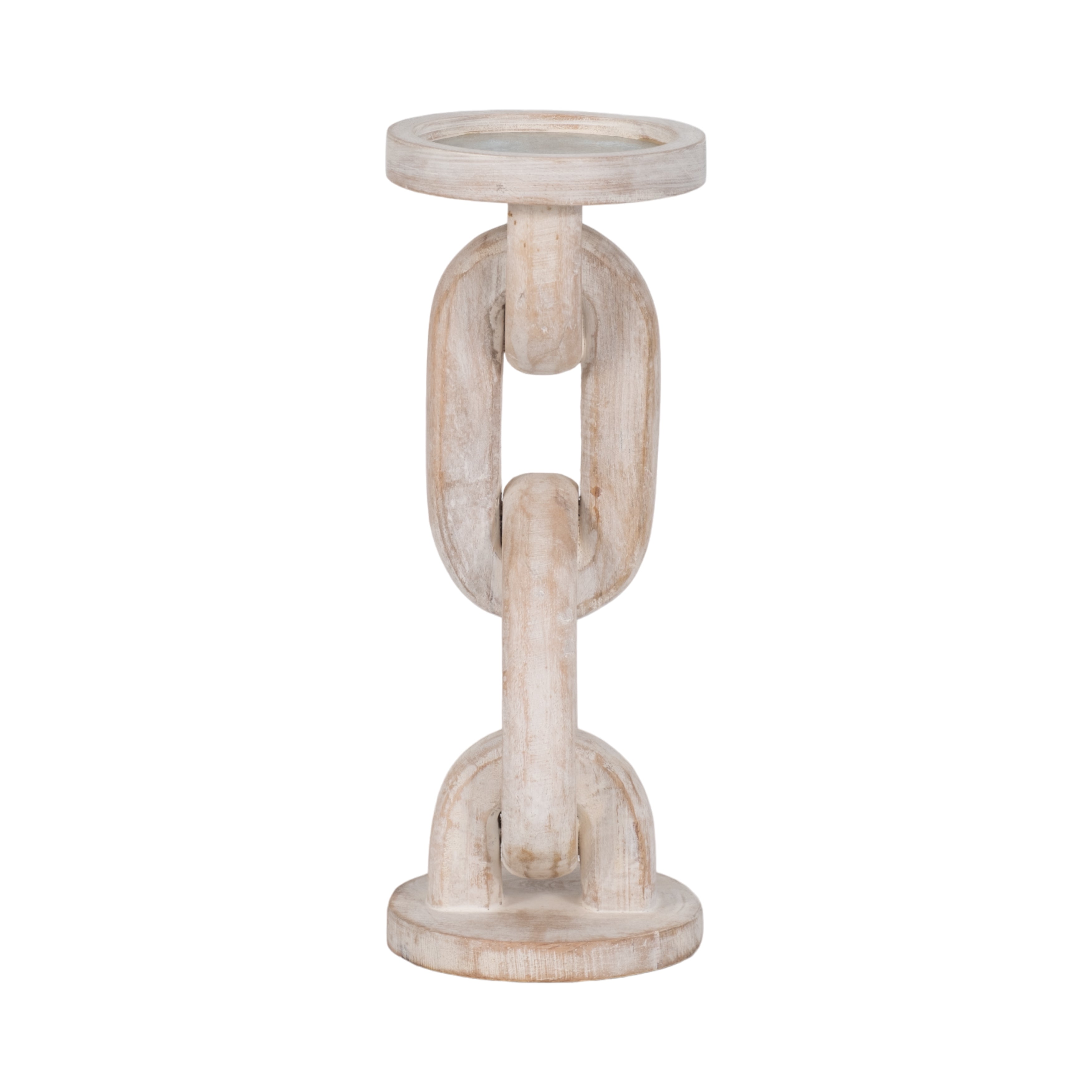 Wood, 11" Chain Pillar Candle Holder, White - Decor Addict, LLC