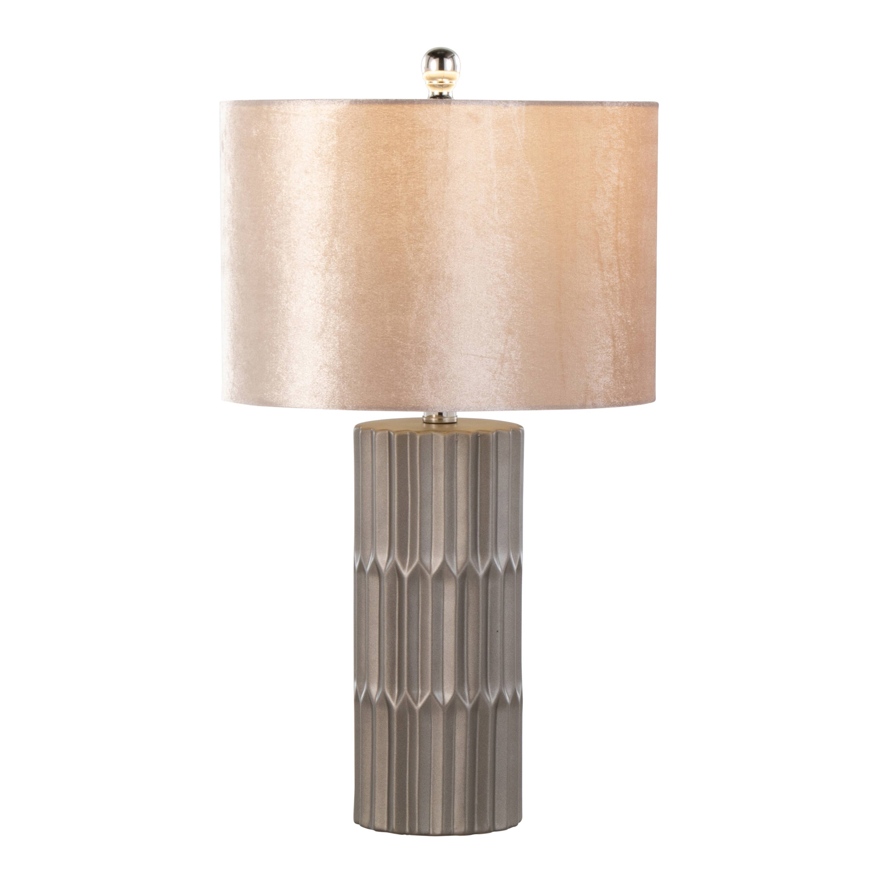 Tania 22" Ceramic Table Lamp: Brown & Brown Metallic Ceramic, Champagne Shade - Decor Addict, LLC