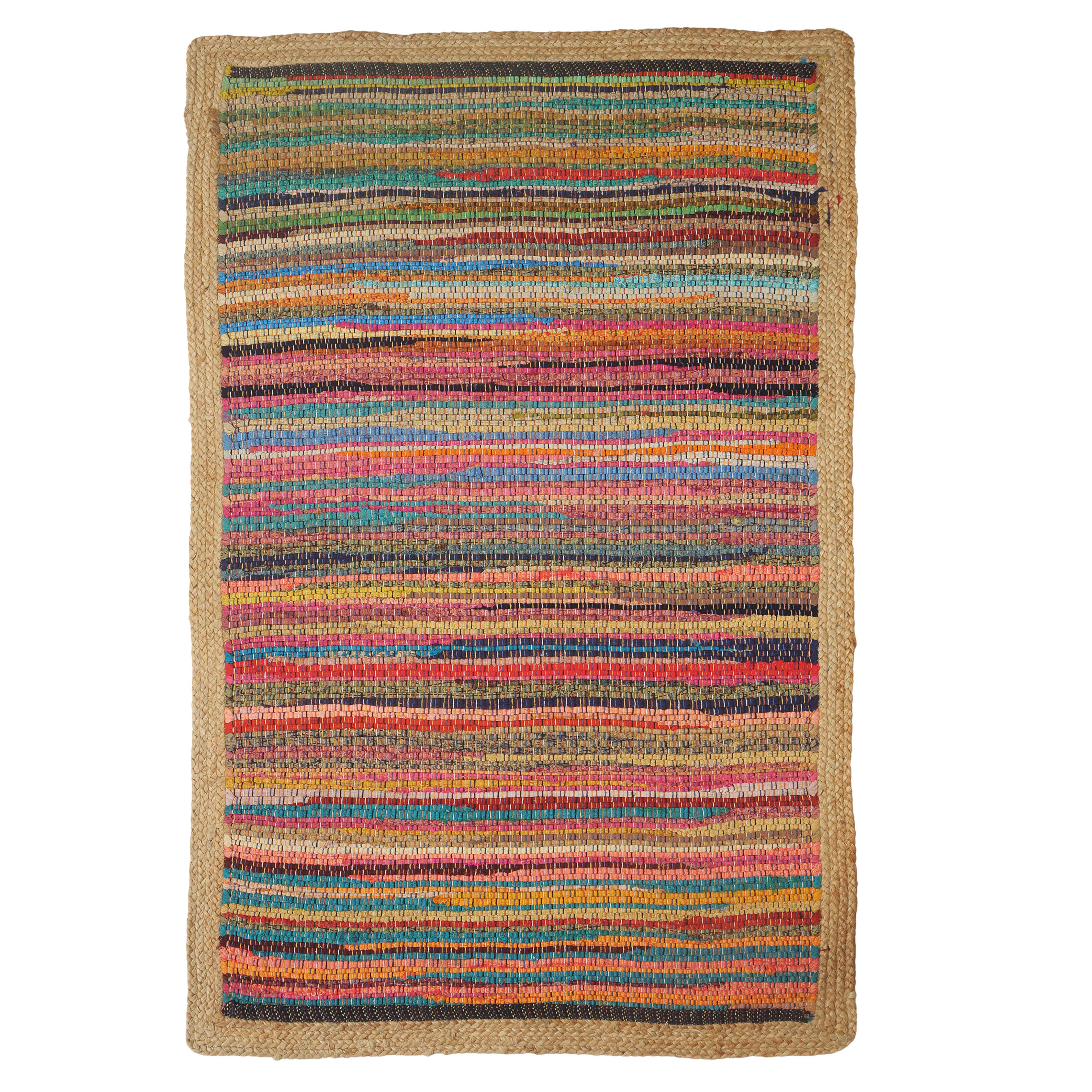 Multicolored Geometric Jute Bordered Accent Rug, 2' x 3': Multi/Tan - Decor Addict, LLC