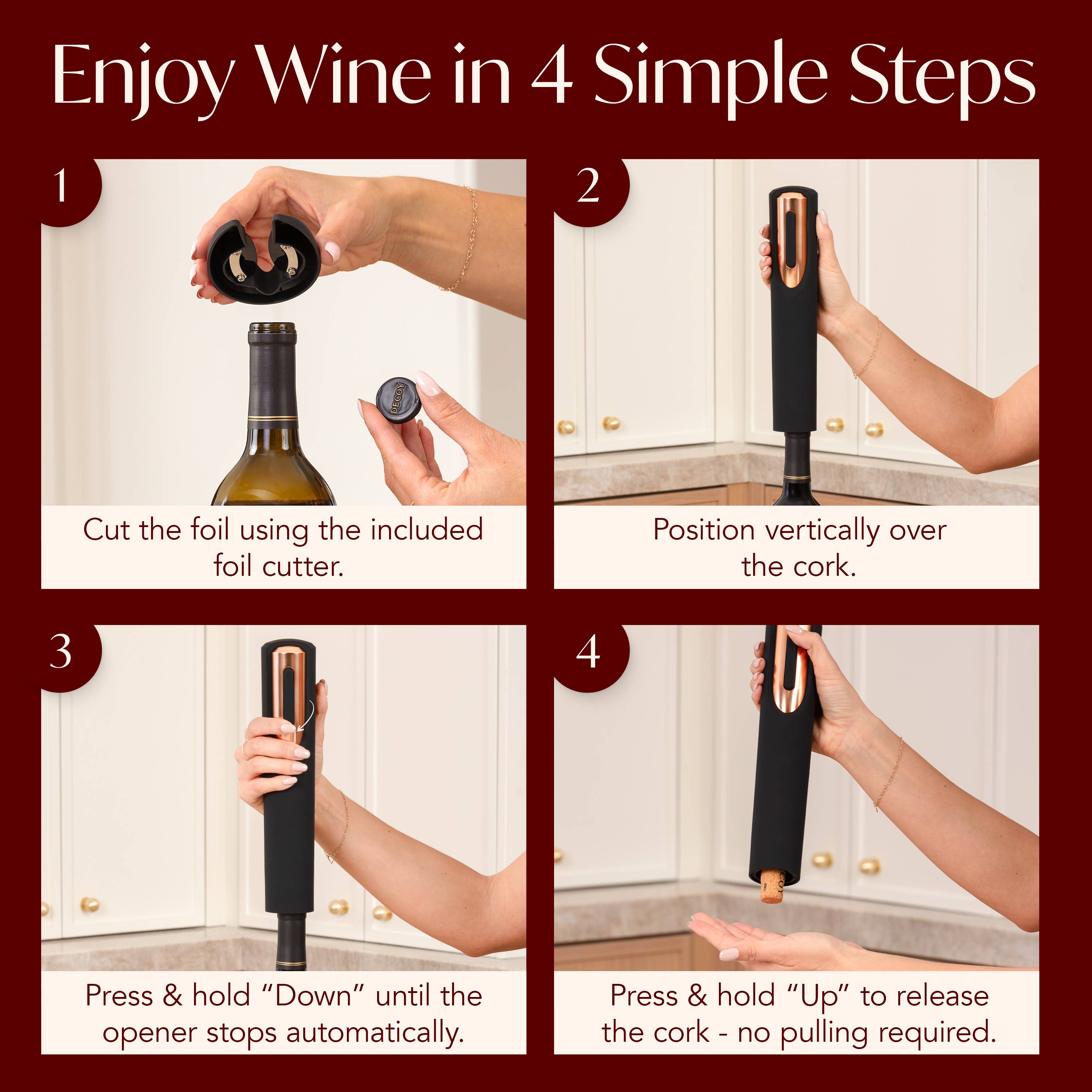 Vin Fresco Electric Wine Opener, Battery-Powered Corkscrew: Black & Silver - Decor Addict, LLC