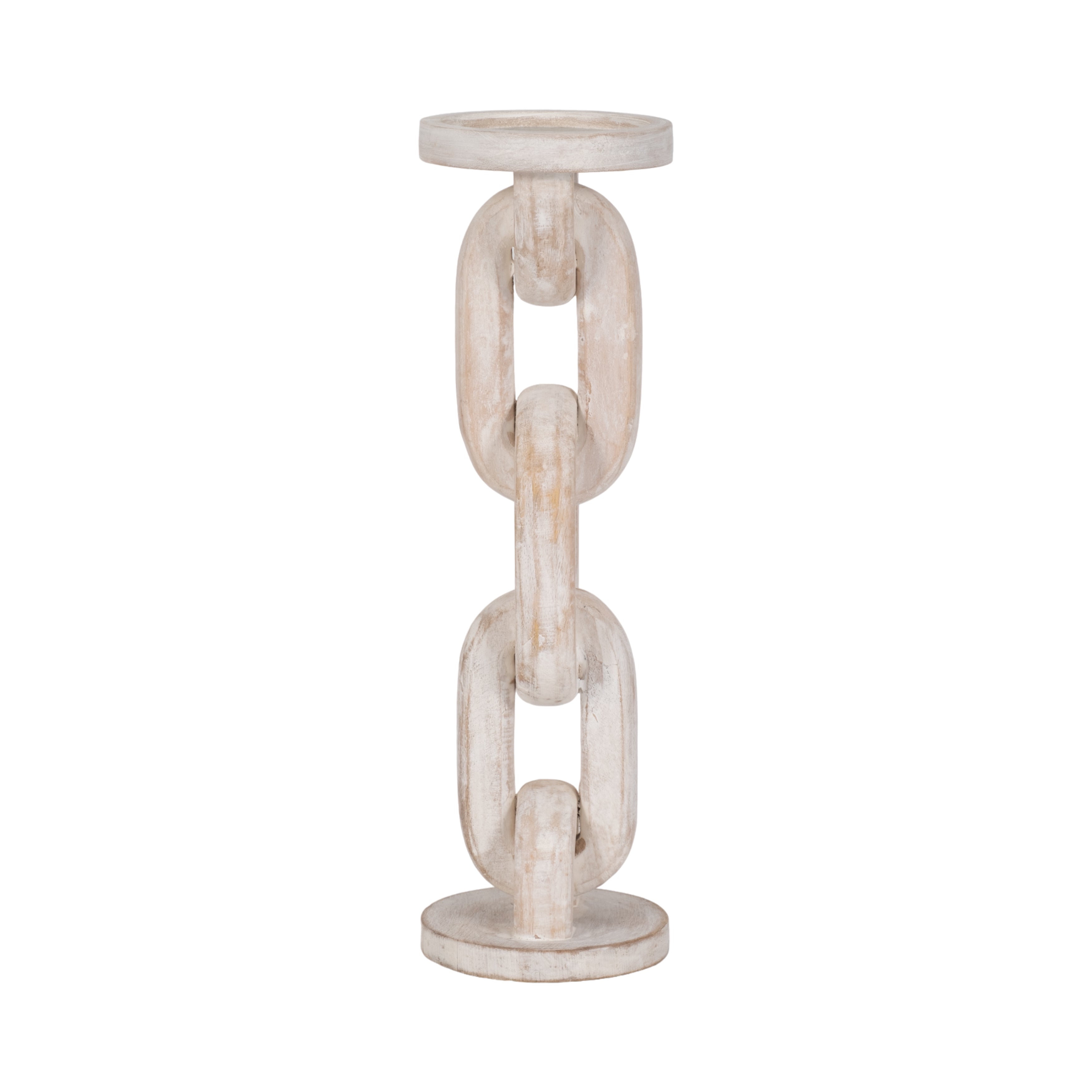Wood, 14" Chain Pillar Candle Holder, White - Decor Addict, LLC