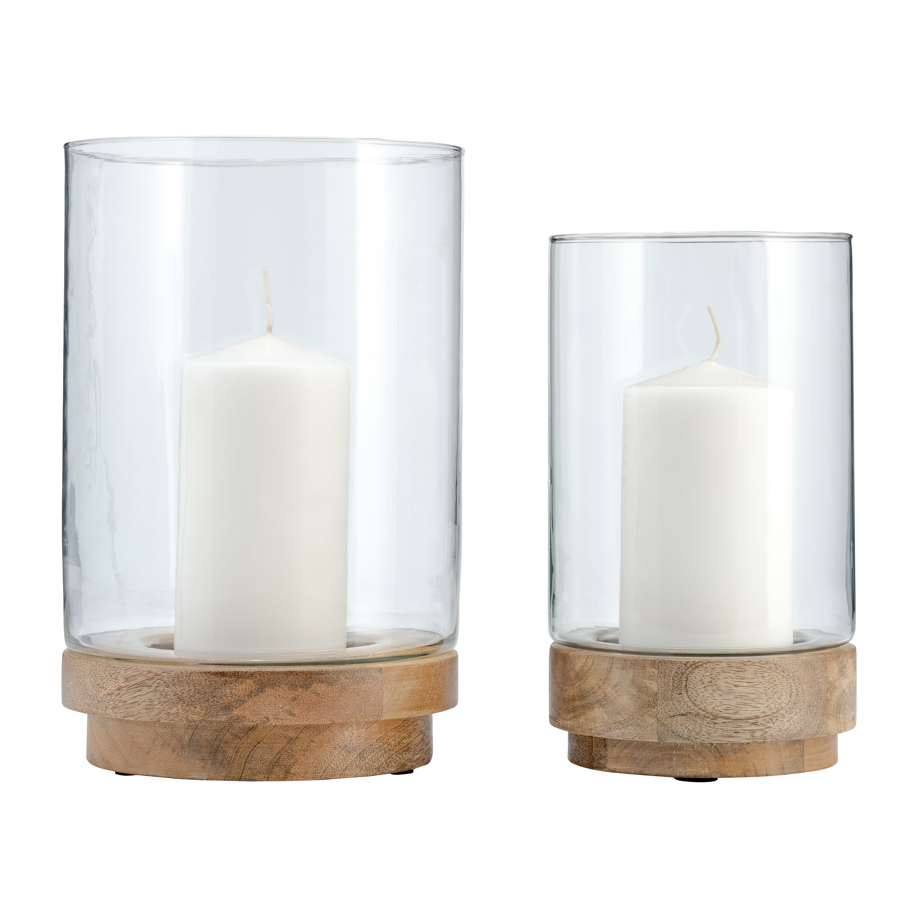 S/2, 9/11" Hurricane Candle Holder On Wood Base, N - Decor Addict, LLC